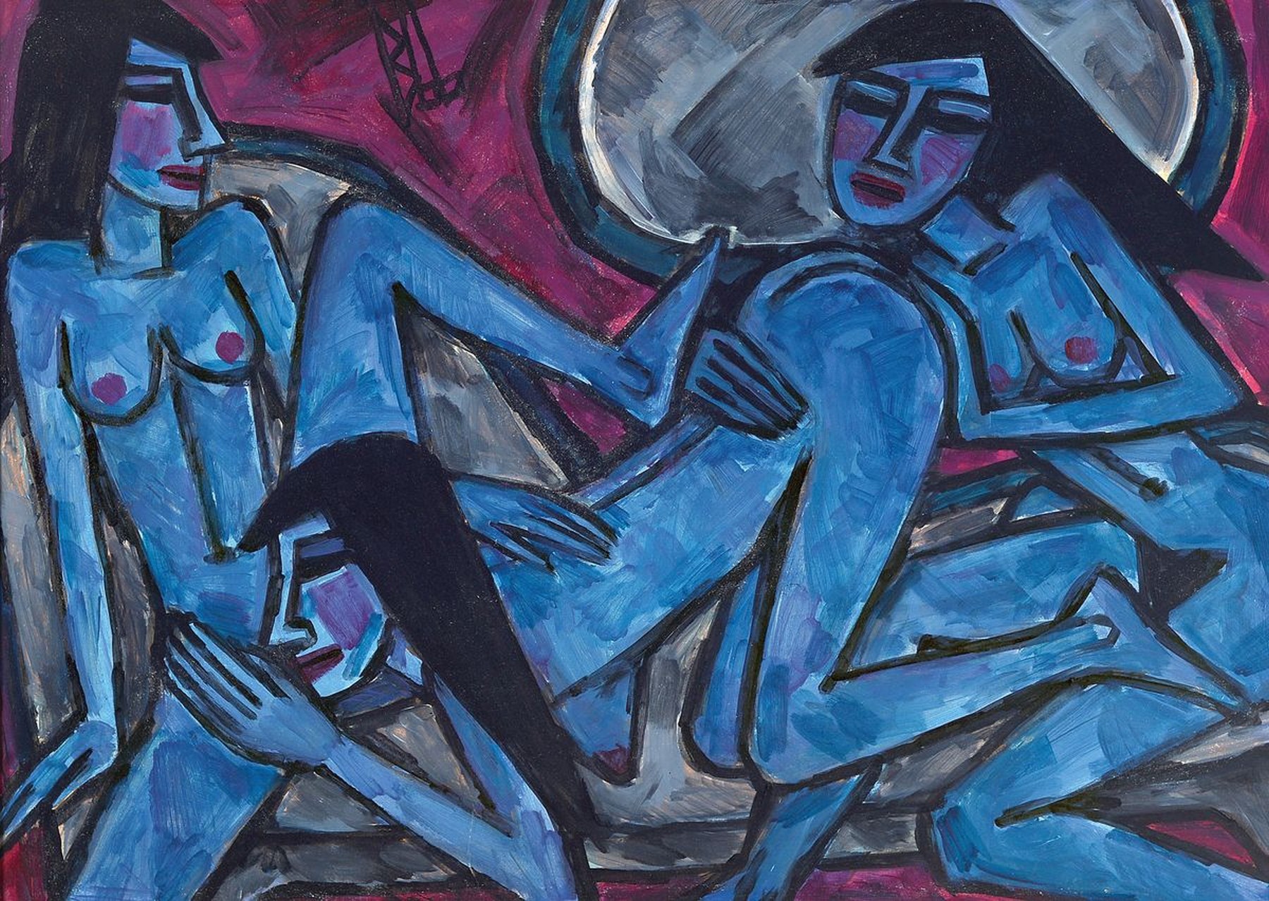 Berutscha, (Gurami Hagemann), 1945 - 2013, erotisches Aktgemälde des bekannten und gesuchten post-expressionistischen Künstlers, Öl/Malkarton, ...