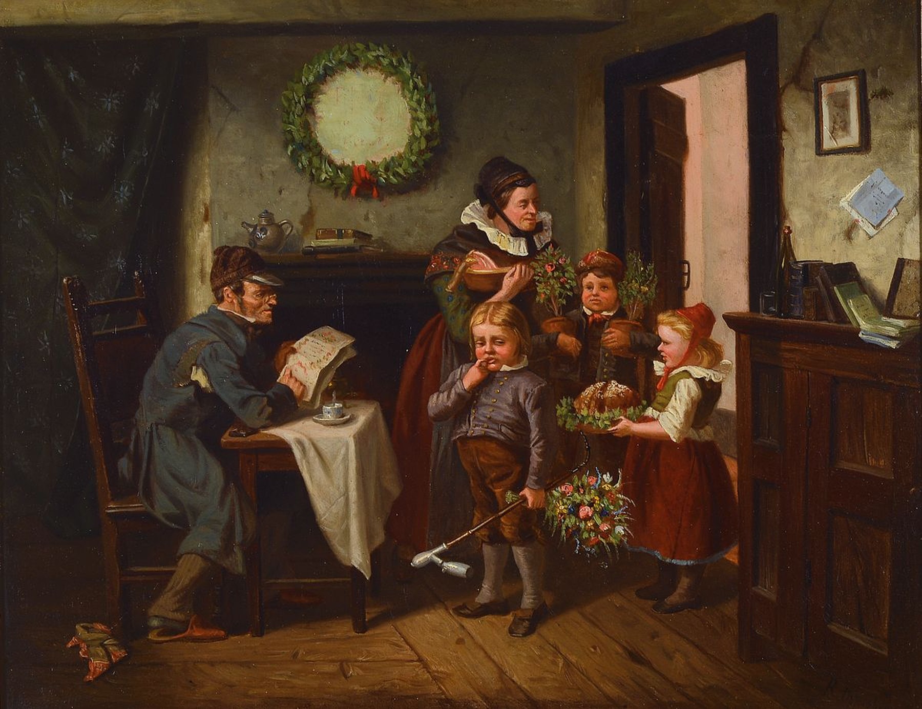 Rudolf Oppenheim, 1828 - 1898, Hofmaler aus Rudolstadt, "die Gratulanten", Öl/Lwd, feine lasierende Malerei, breite erzählende u. ...
