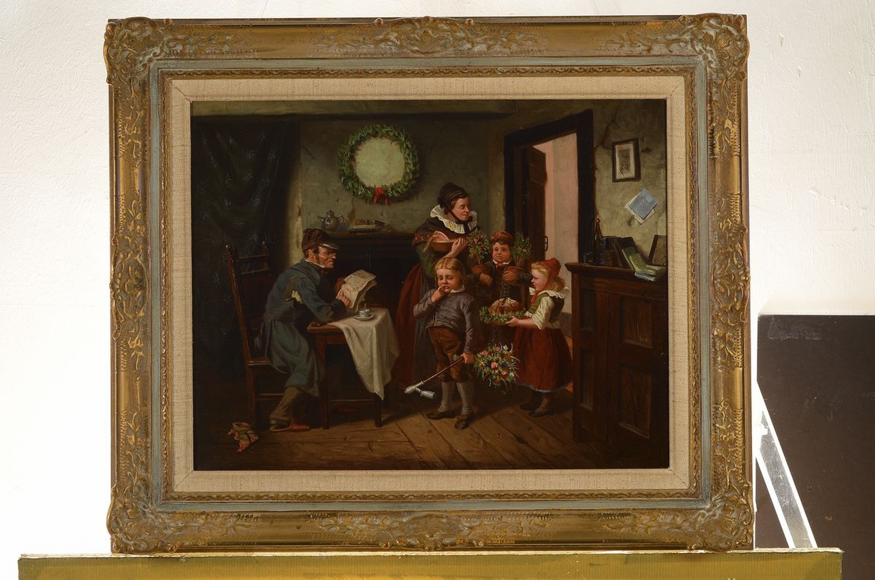 Detail k: Rudolf Oppenheim, 1828 - 1898, Hofmaler aus Rudolstadt, "die Gratulanten", Öl/Lwd, feine lasierende Malerei, breite erzählende u. ...