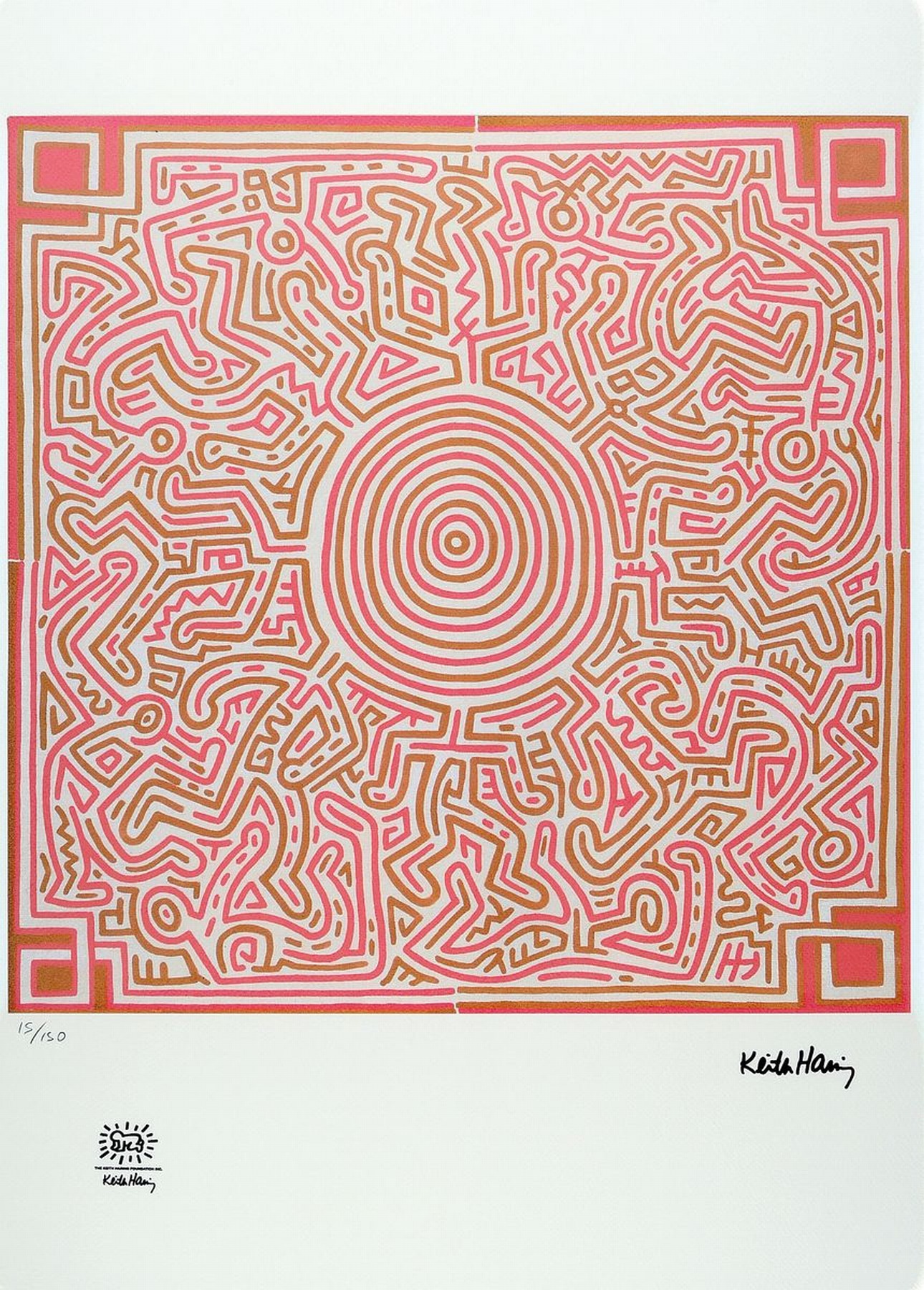 Keith Haring,1958-1990, Farblithographie auf Velin, num. 15/150, drucksigniert, mit Estate Stempel, dat. 1989, ca. 70 x 50 cm, Rahmen ca. 93 x 63 cm