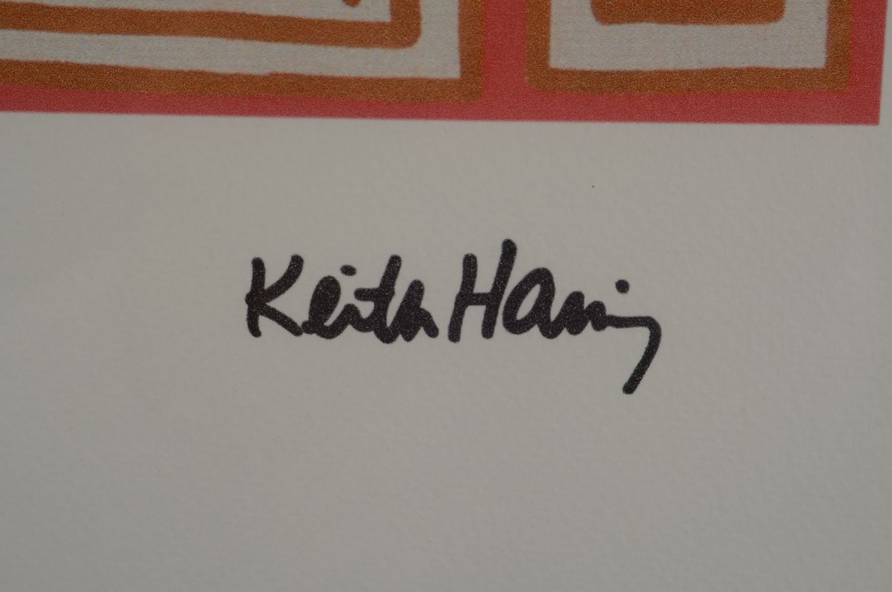Detail c: Keith Haring,1958-1990, Farblithographie auf Velin, num. 15/150, drucksigniert, mit Estate Stempel, dat. 1989, ca. 70 x 50 cm, Rahmen ca. 93 x 63 cm
