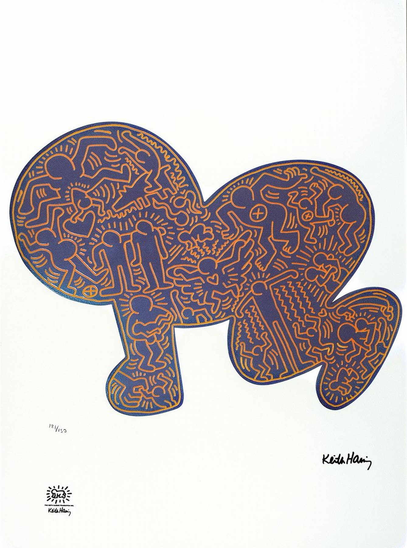 Keith Haring, 1958 - 1990, Farblithographie auf Velin, num. 121/150, drucksigniert, mit Estate Stempel, ca. 70 x 50 cm, Rahmen ca. 93 x 63 cm