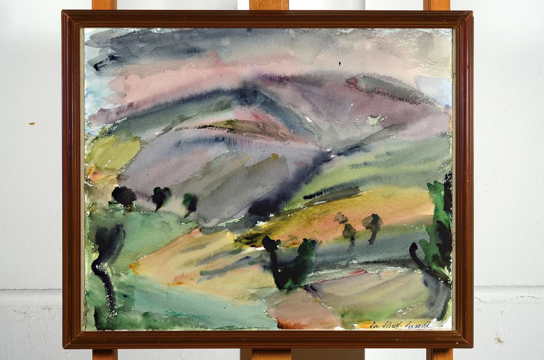 Detail k: Loulou Albert-Lasard, 1885 Metz - 1969 Paris, südliche Landschaft "Ombrie", Aquarell/Papier,handsigniert, ca. 38 x 46 cm, Rahmen, verso ...