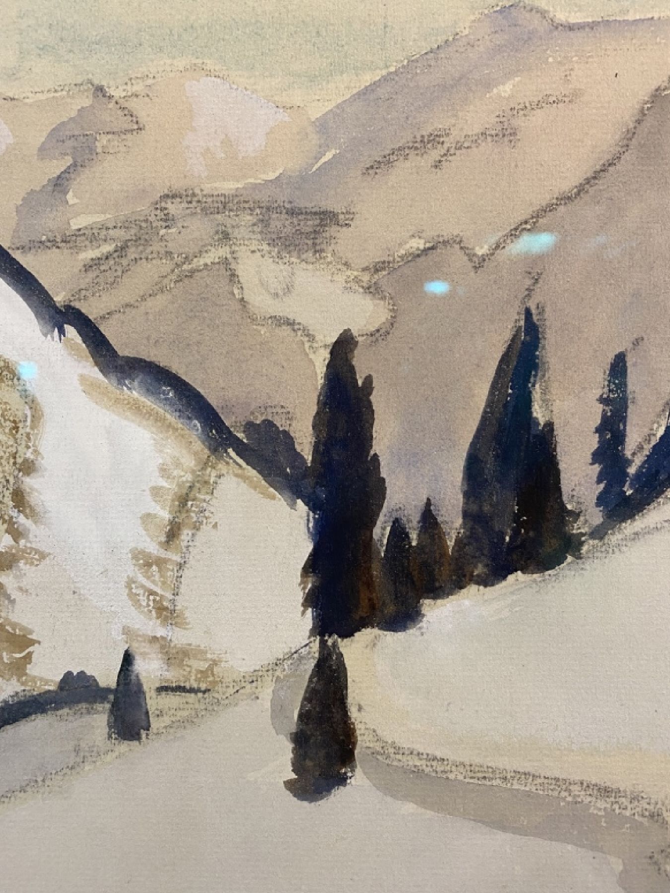 Detail e: Erich Heckel, 1883 - 1970, "Berge im Winter", Aquarell/Bleistift auf Papier, Blattgr. 48.6 x 63 cm, re. u. handsigniert und dat. (19)49, ...