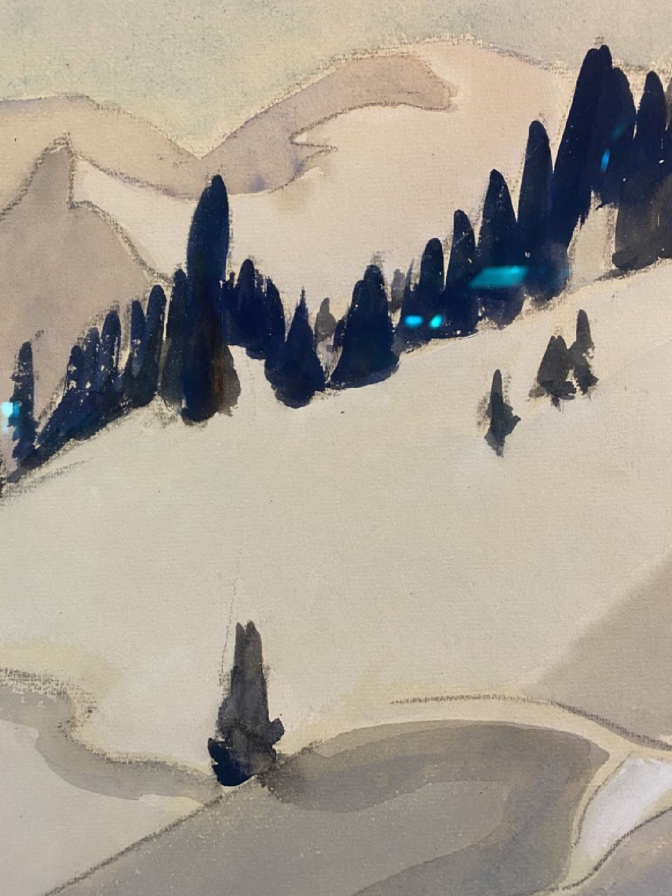Detail f: Erich Heckel, 1883 - 1970, "Berge im Winter", Aquarell/Bleistift auf Papier, Blattgr. 48.6 x 63 cm, re. u. handsigniert und dat. (19)49, ...