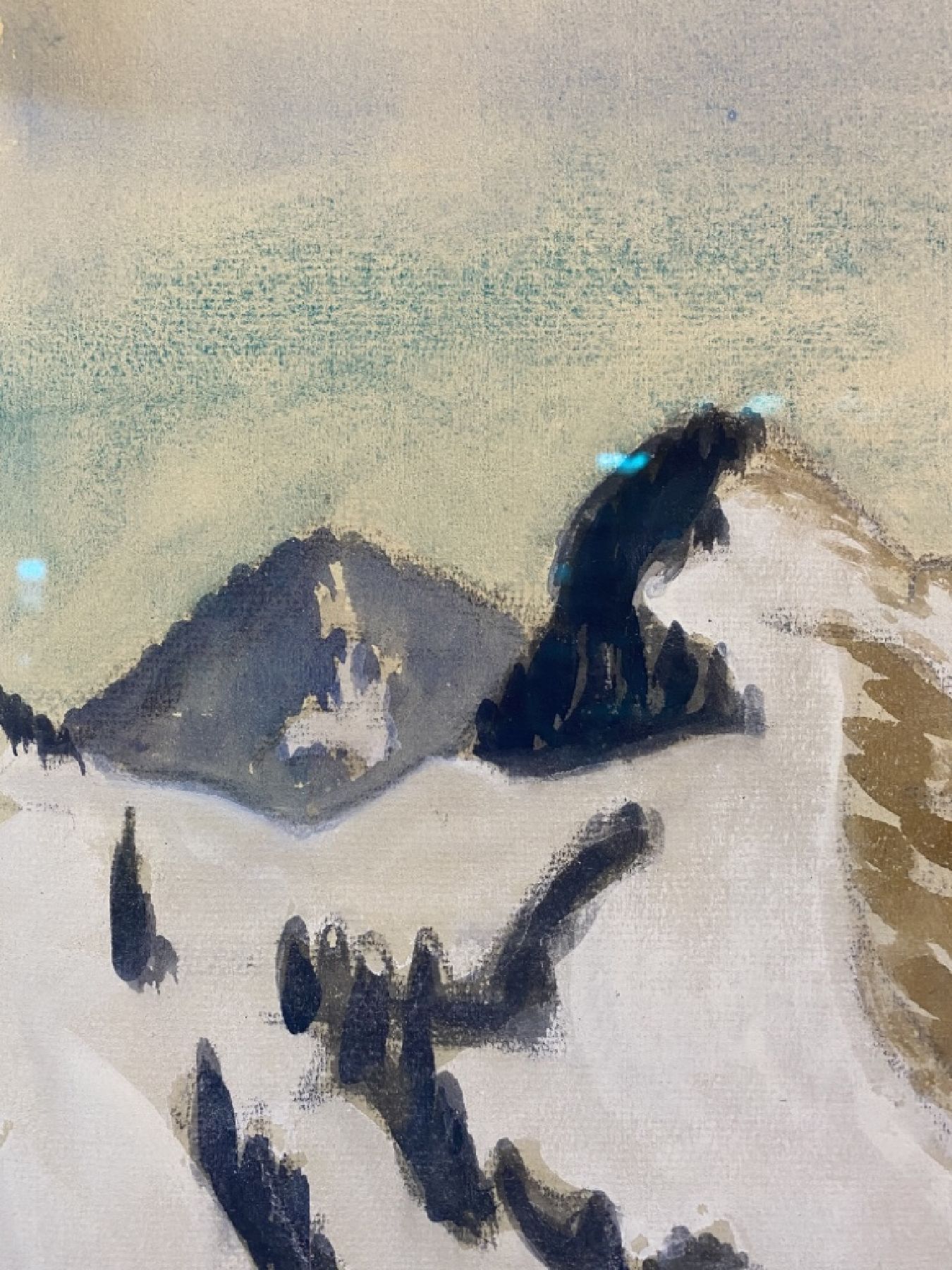 Detail g: Erich Heckel, 1883 - 1970, "Berge im Winter", Aquarell/Bleistift auf Papier, Blattgr. 48.6 x 63 cm, re. u. handsigniert und dat. (19)49, ...