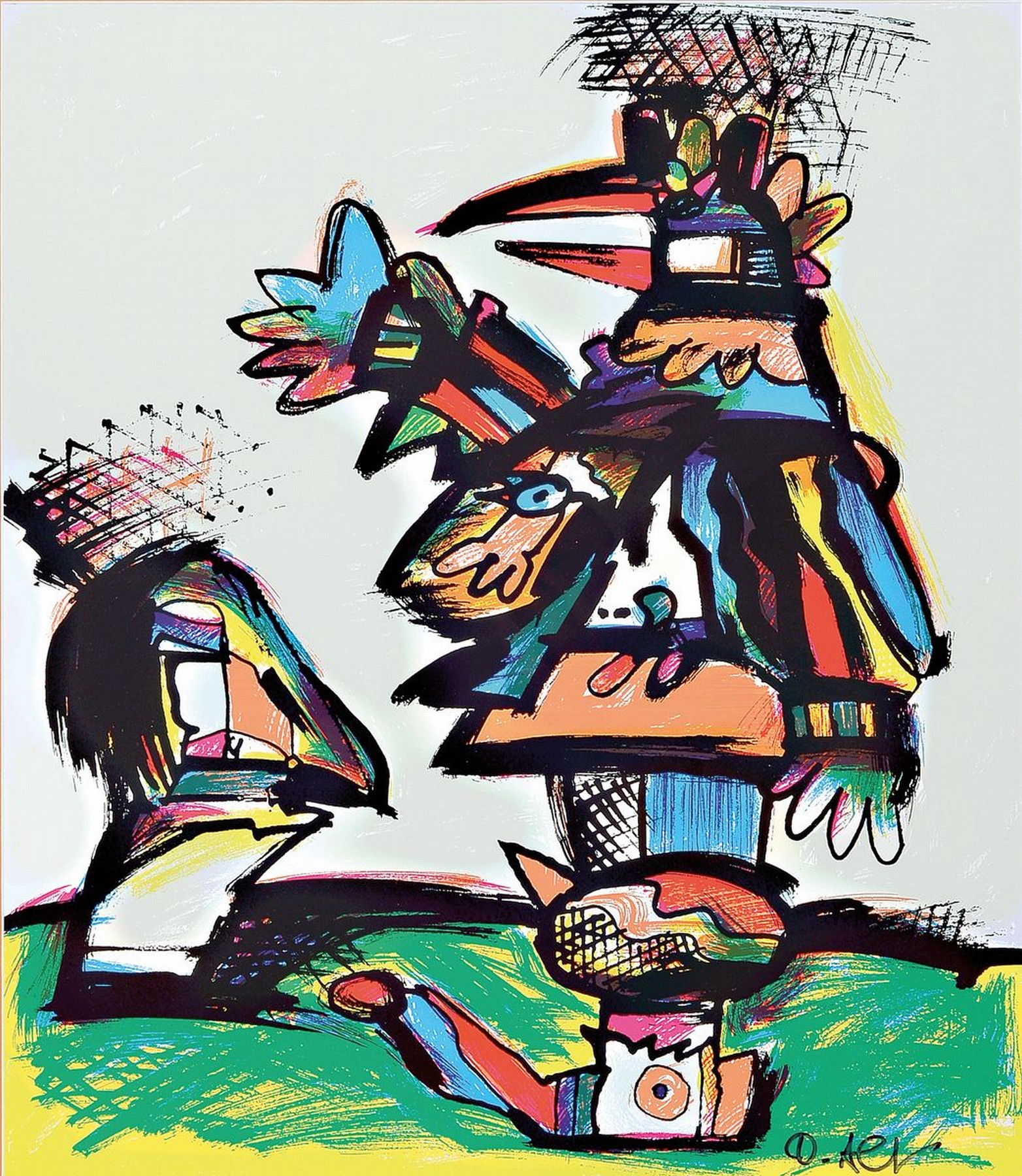 Otmar Alt, geb. 1940, abstrakter Vogel, Offset-Litho, handsigniert, ca. 45 x 40 cm, PP., unter Glas, Rahmen: 77 x 57 cm