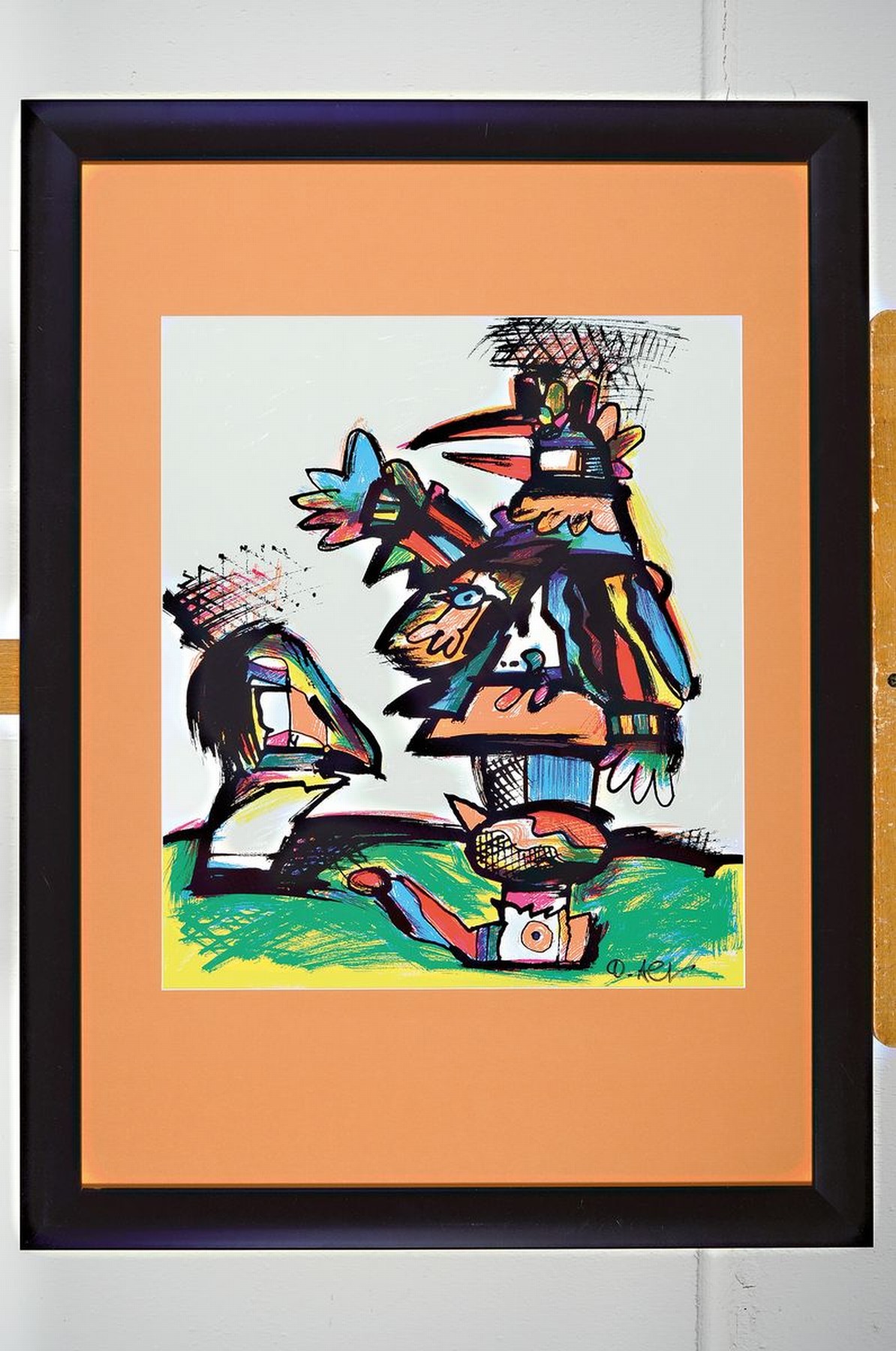 Detail k: Otmar Alt, geb. 1940, abstrakter Vogel, Offset-Litho, handsigniert, ca. 45 x 40 cm, PP., unter Glas, Rahmen: 77 x 57 cm