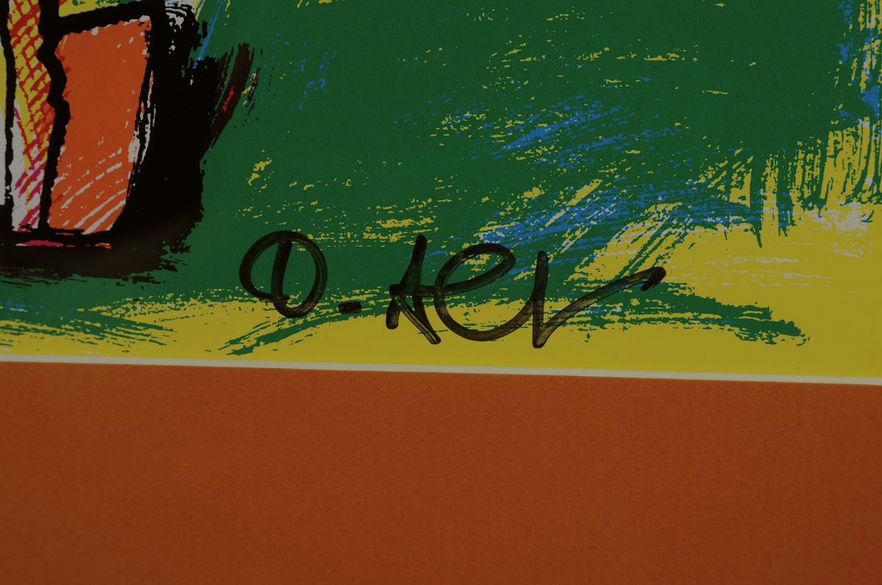 Detail p: Otmar Alt, geb. 1940, abstrakter Vogel, Offset-Litho, handsigniert, ca. 45 x 40 cm, PP., unter Glas, Rahmen: 77 x 57 cm