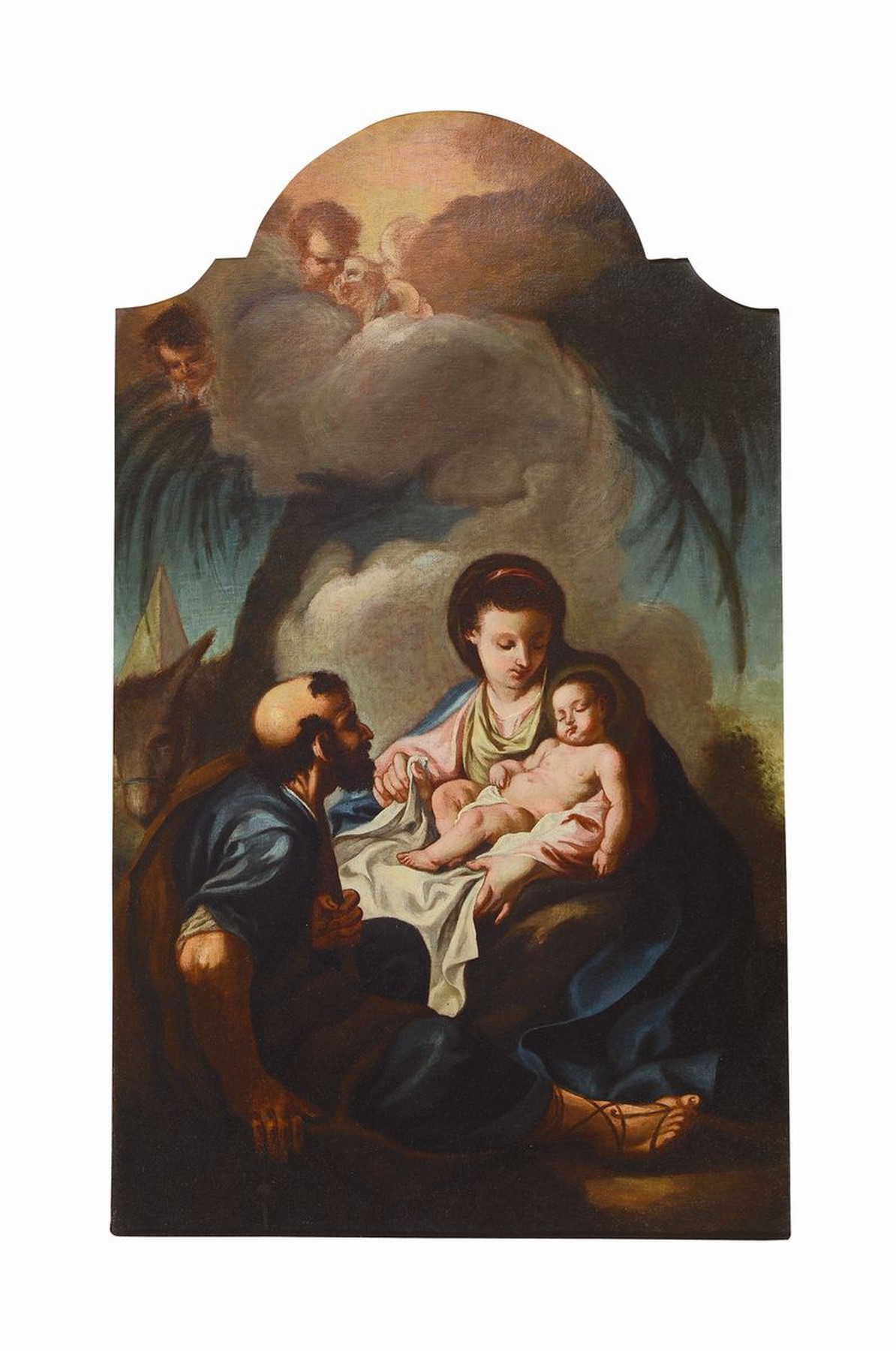Italienischer Künstler, nach Vorbild des 17. Jh., 2. Hälfte 18. Jh., Heilige Familie, lasierende Malerei, Christuskind und Maria in den Mittelpunkt ...