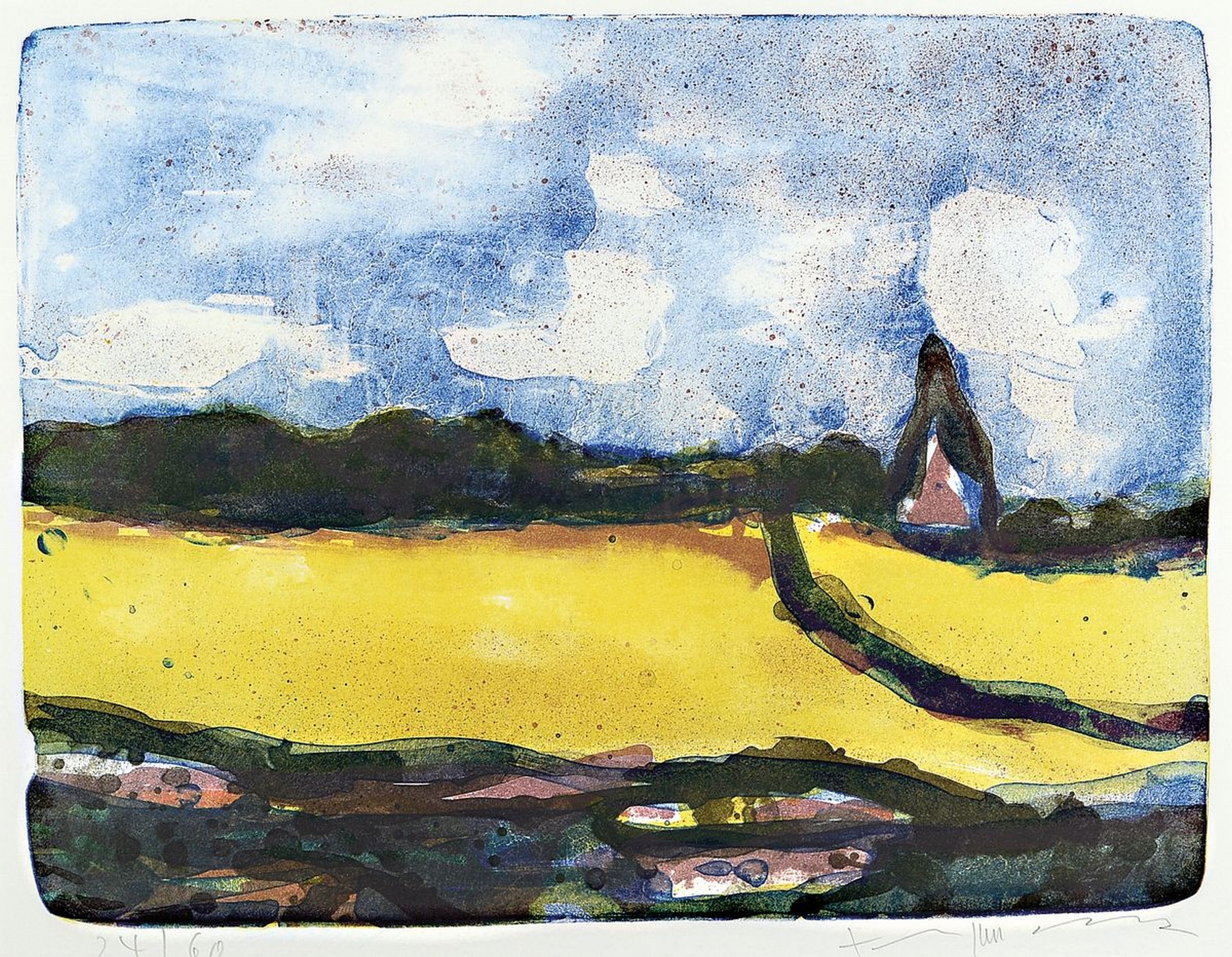 Klaus Fußmann, geb. 1938, Velbert, Lithografie, "Raps bei Esgrus",sign., num. 24/60, WVZ-NR. 470, unter Glas gerahmt, gesamt ca. 63x76 cm