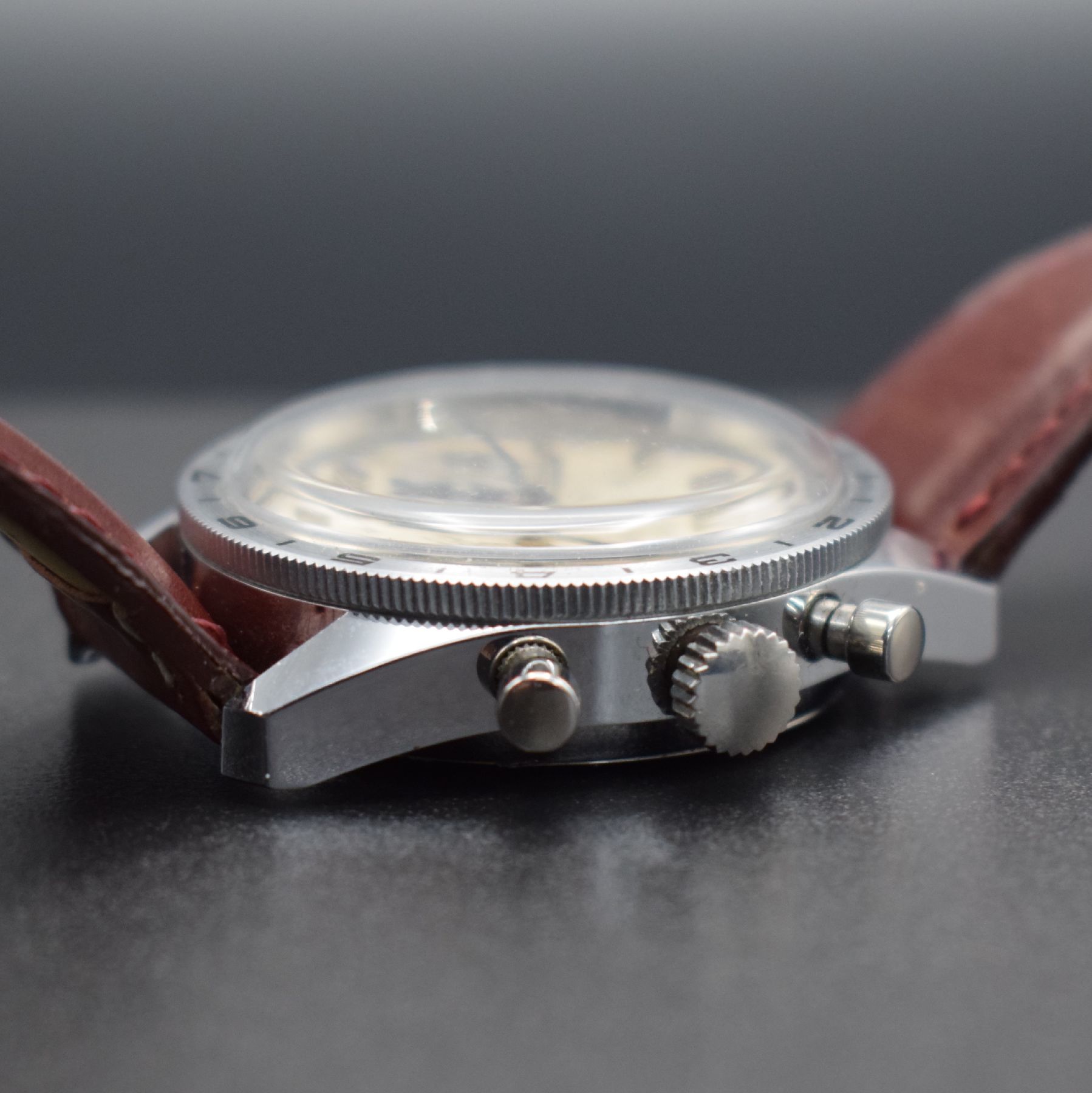 Detail f: WAKMANN / BREITLING seltene & interessante Herrenarmbanduhr mit Chronograph, Schweiz f. den US-Markt 1960er Jahre, Handaufzug, in dieser ...