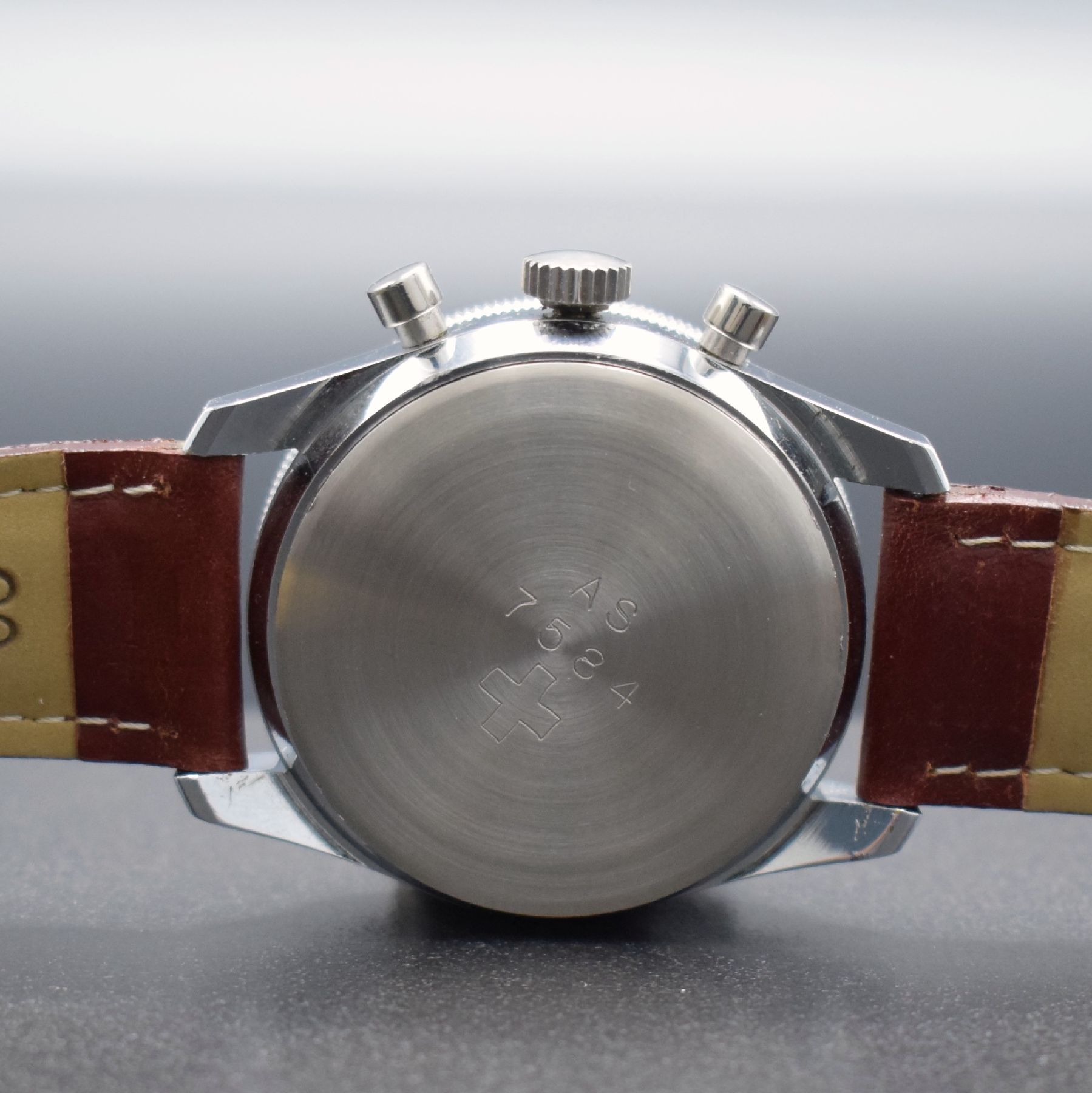 Detail h: WAKMANN / BREITLING seltene & interessante Herrenarmbanduhr mit Chronograph, Schweiz f. den US-Markt 1960er Jahre, Handaufzug, in dieser ...
