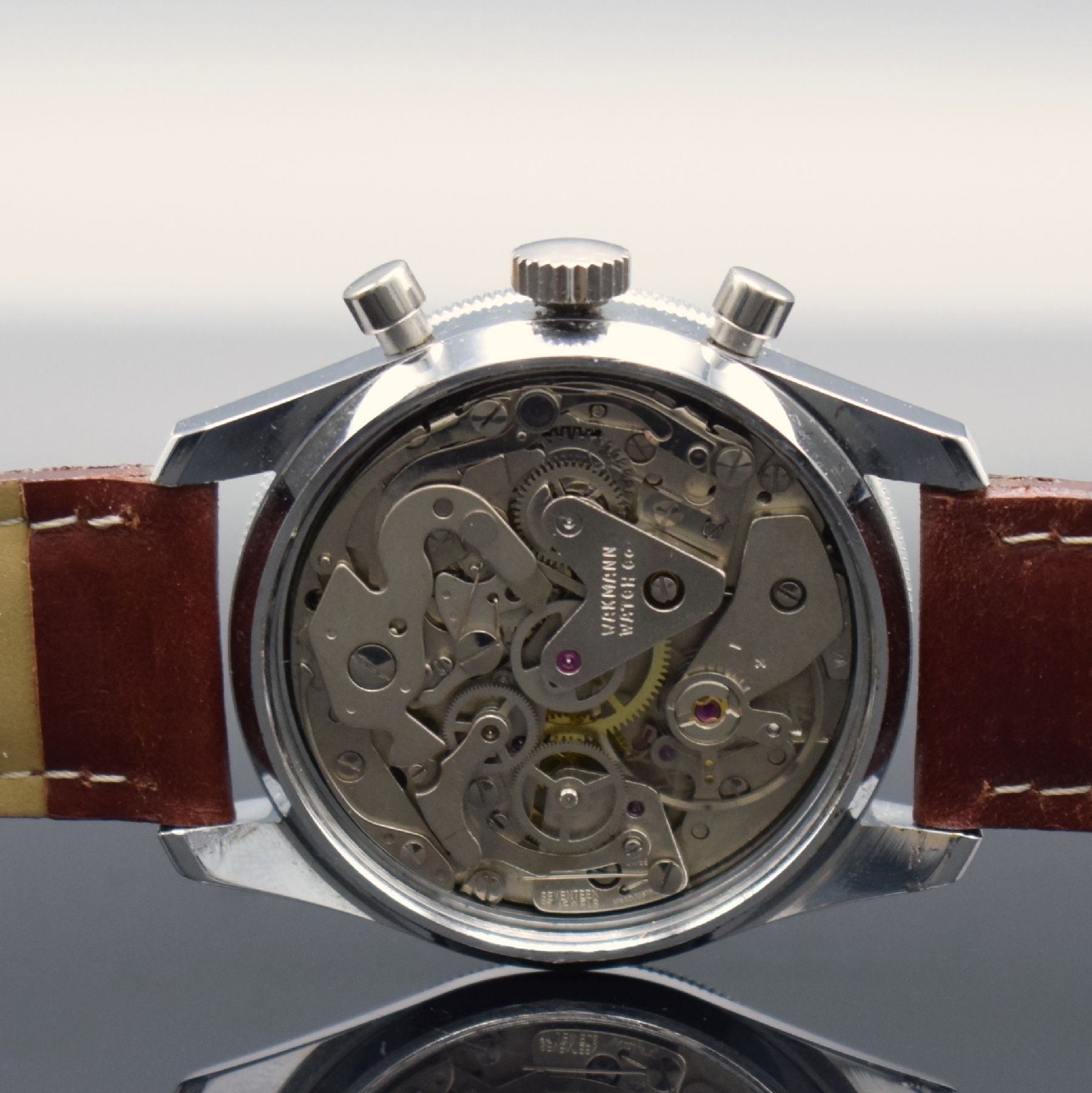 Detail i: WAKMANN / BREITLING seltene & interessante Herrenarmbanduhr mit Chronograph, Schweiz f. den US-Markt 1960er Jahre, Handaufzug, in dieser ...