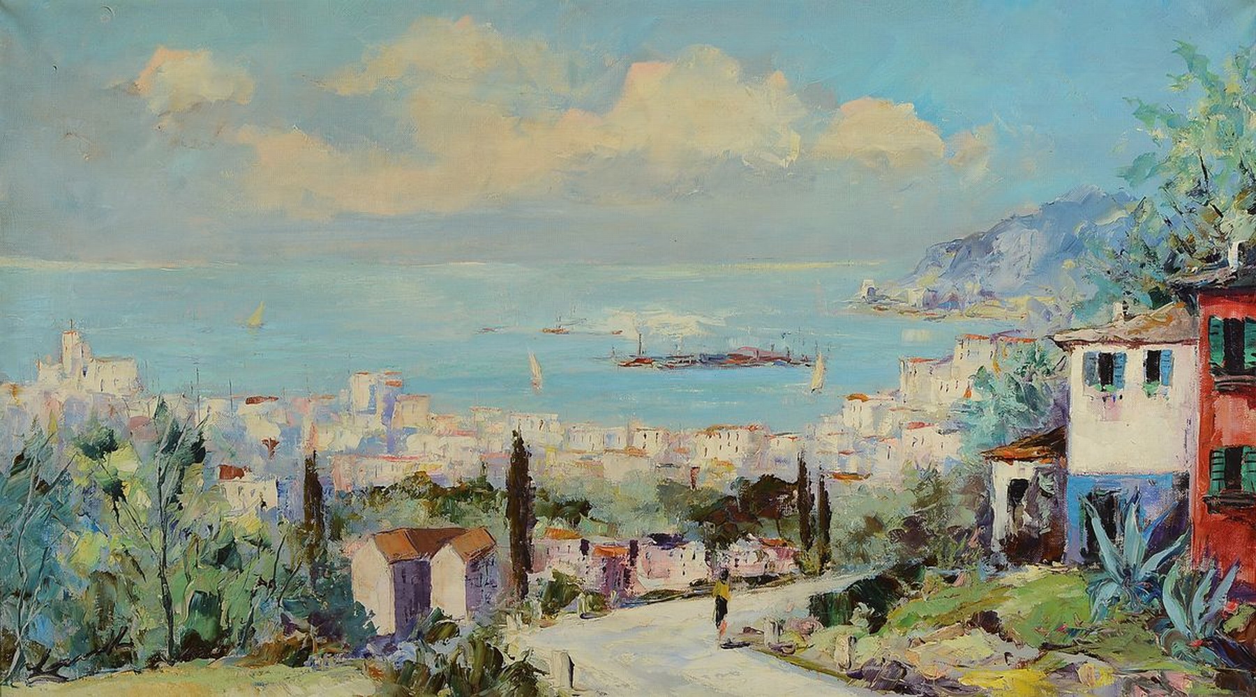 Robert Lauth, 1896-1985 Ludwigshafen, Bucht von La Spezia, Öl/Lwd, links unten signiert, ca. 48x82cm, R. ca. 67x103cm
