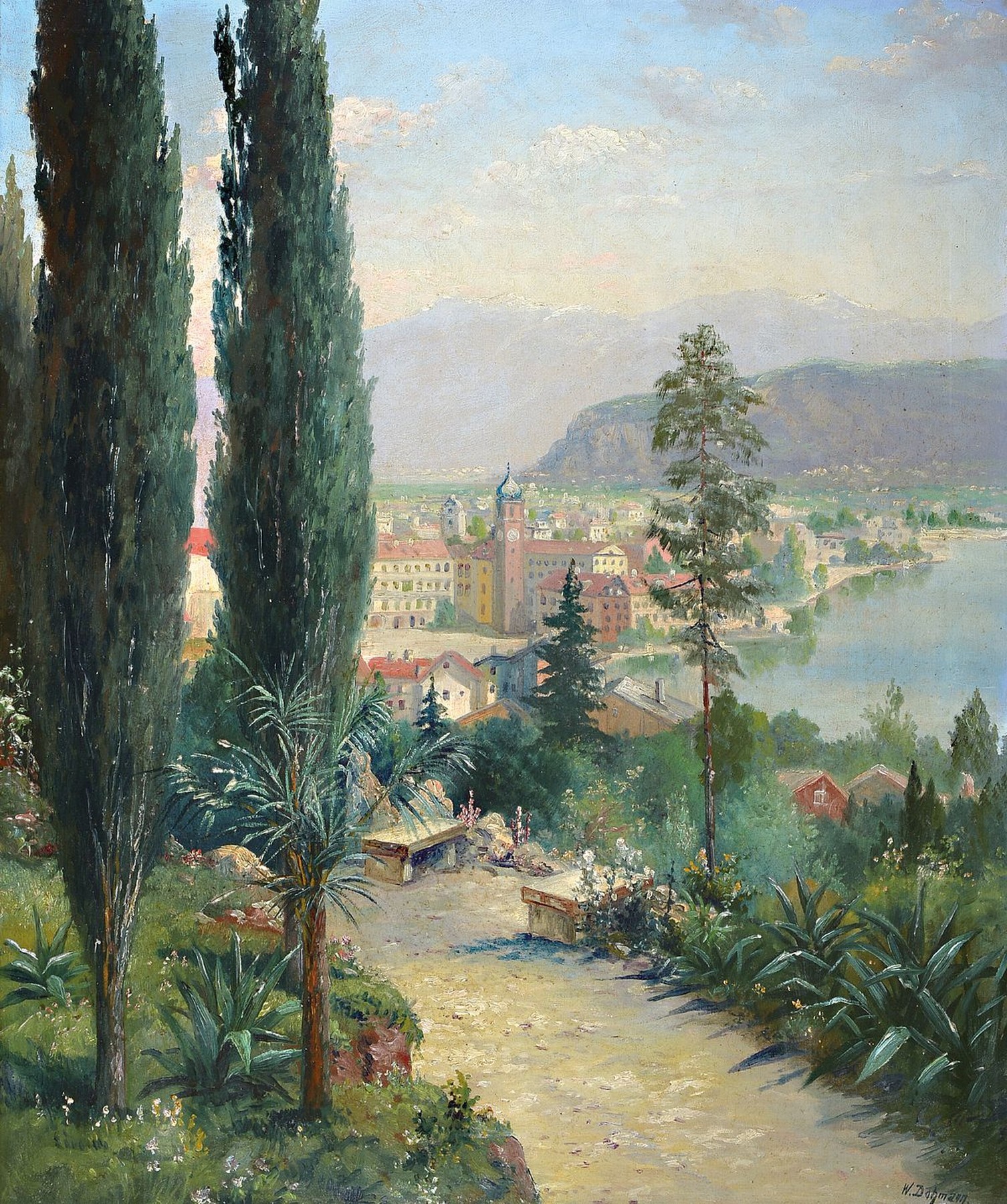 Wilhelm Dohmann, 1884 Bühne-1945 Atzelgift, Blick auf Menaggio am Comer See, Öl/Lwd, rechts unten signiert, ca. 85x71cm, R. ca. 102x87cm