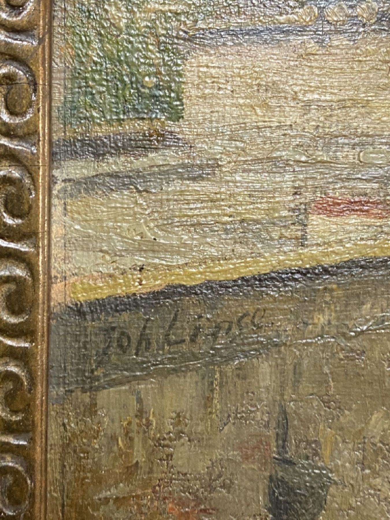 Detail b: Johannes Linse, 1875 Rotterdam-1930 Den Haag, Stadtansicht, Öl/Lwd, seitlich links signiert, ca. 27x50cm, R. ca. 45x68cm