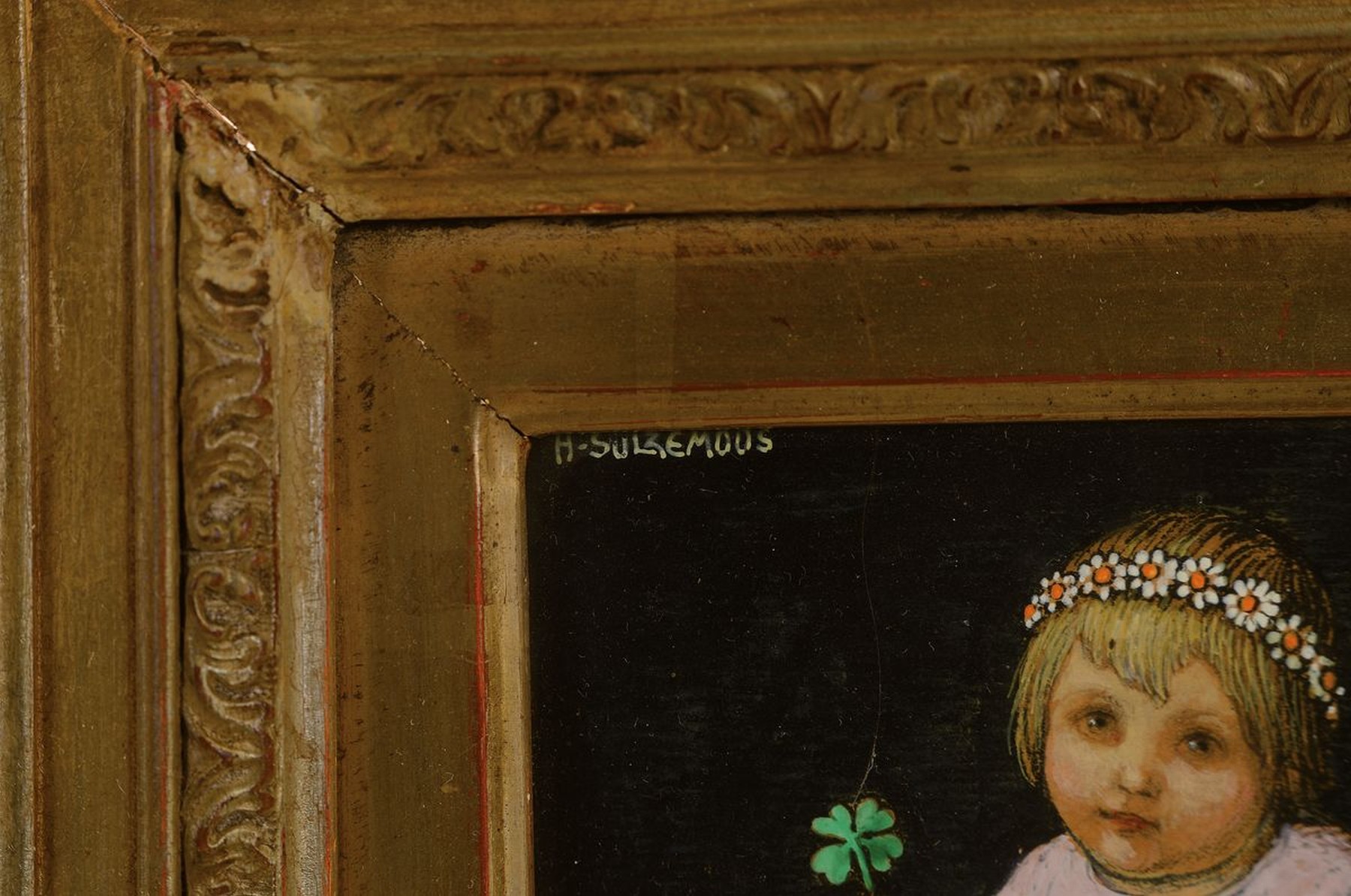 Detail a: Hans Huber-Sulzemoos, 1873 Sulzemoos-1951 München, Geburtstags-Kind, rückseitig so betitelt, Gouache auf Papier, links oben signiert, ca. 11x11cm, ...