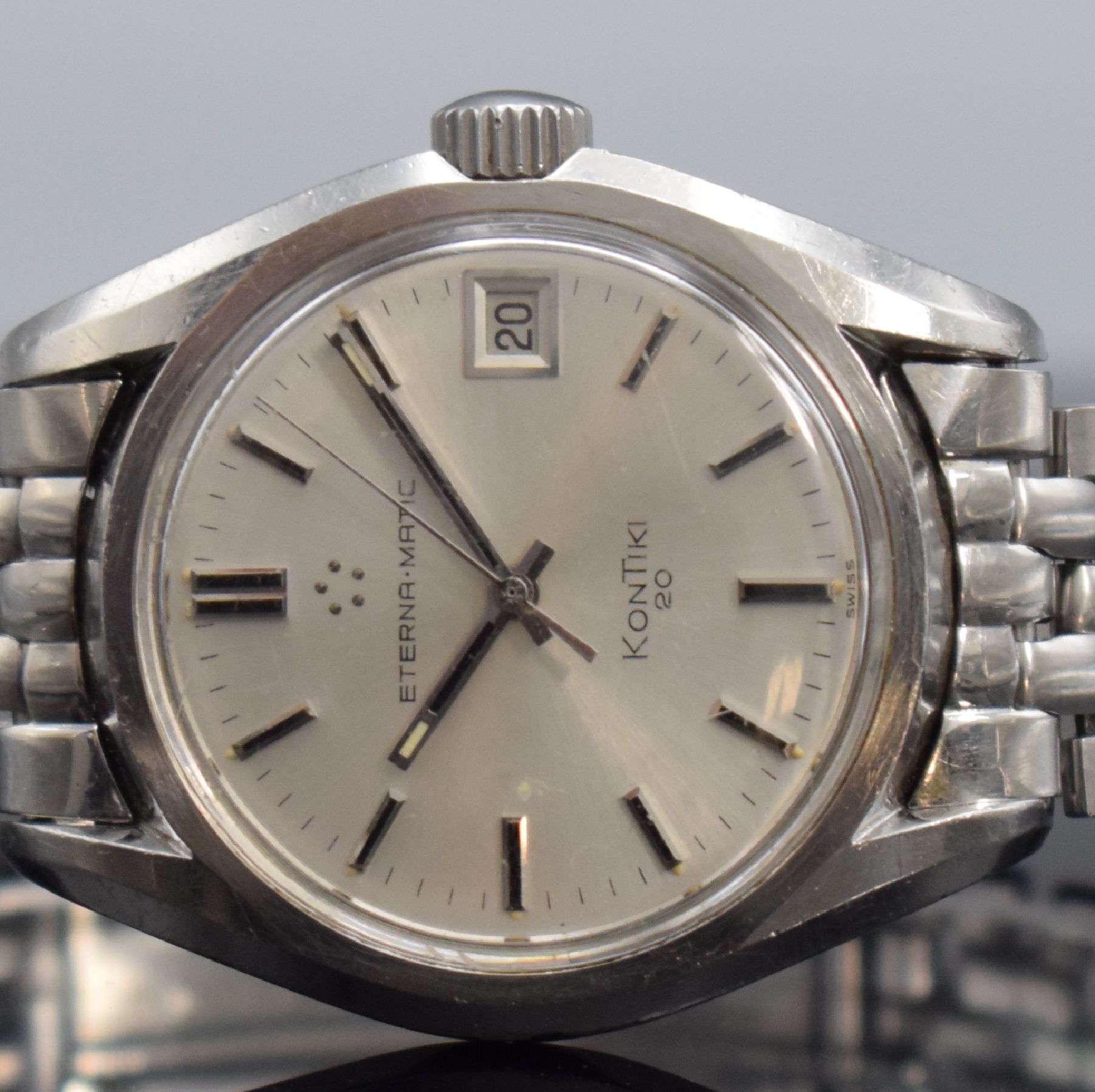Detail b: ETERNA-MATIC KonTiki 20 Herrenarmbanduhr 37 mm mit original Gay Freres Band, Schweiz um 1970, Automatik, Edelstahlgehäuse, original Gliederband m. ...