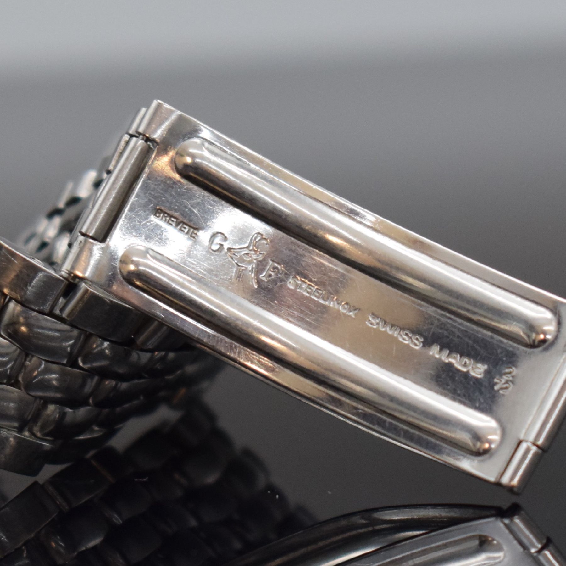 Detail h: ETERNA-MATIC KonTiki 20 Herrenarmbanduhr 37 mm mit original Gay Freres Band, Schweiz um 1970, Automatik, Edelstahlgehäuse, original Gliederband m. ...
