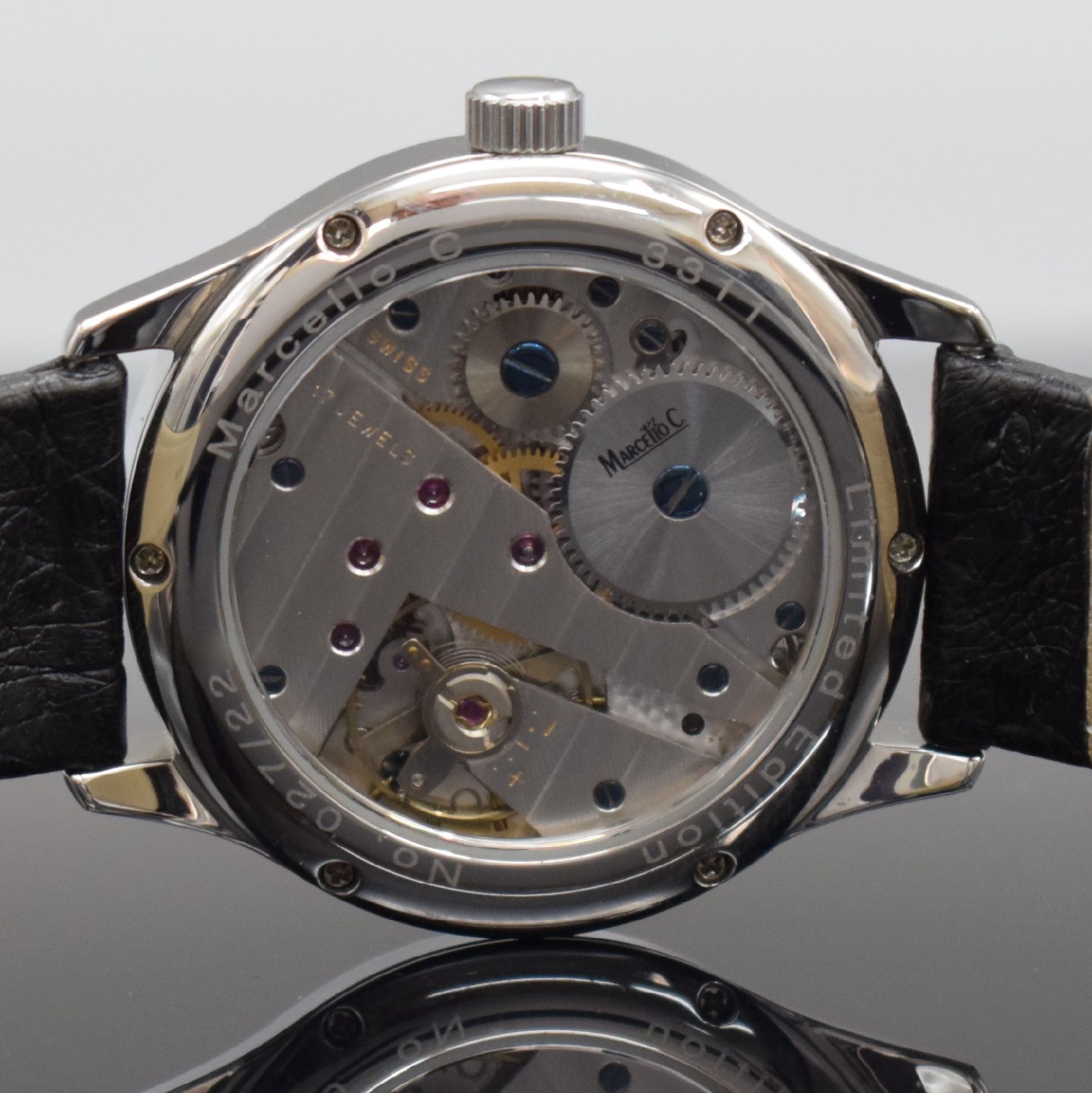 Detail f: MARCELLO C limitierte Herrenarmbanduhr mit Kal. AS 1130, Schweiz um 2005, limitierte Auflage v. 222 Stück, beids. vergl. Edelstahlgeh., Boden 6-fach ...