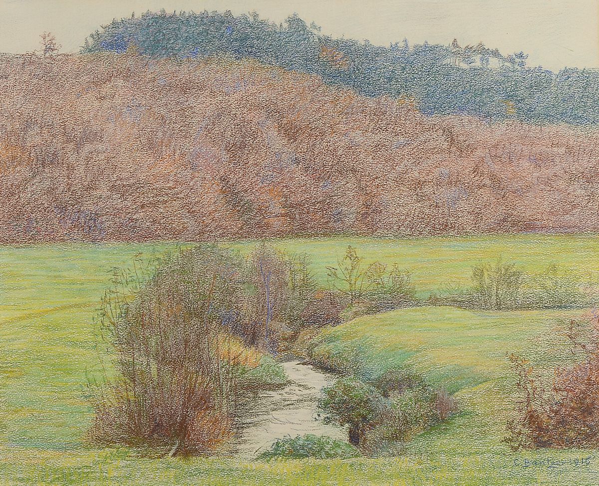 Carl Bantzer, Ziegenhain 1857 -, 1941 Marburg, Mitglied der Willinghäuser Malerkolonie (Schwalm), hier: Pastell/Papier, Bachlandschaft, re. u. ...