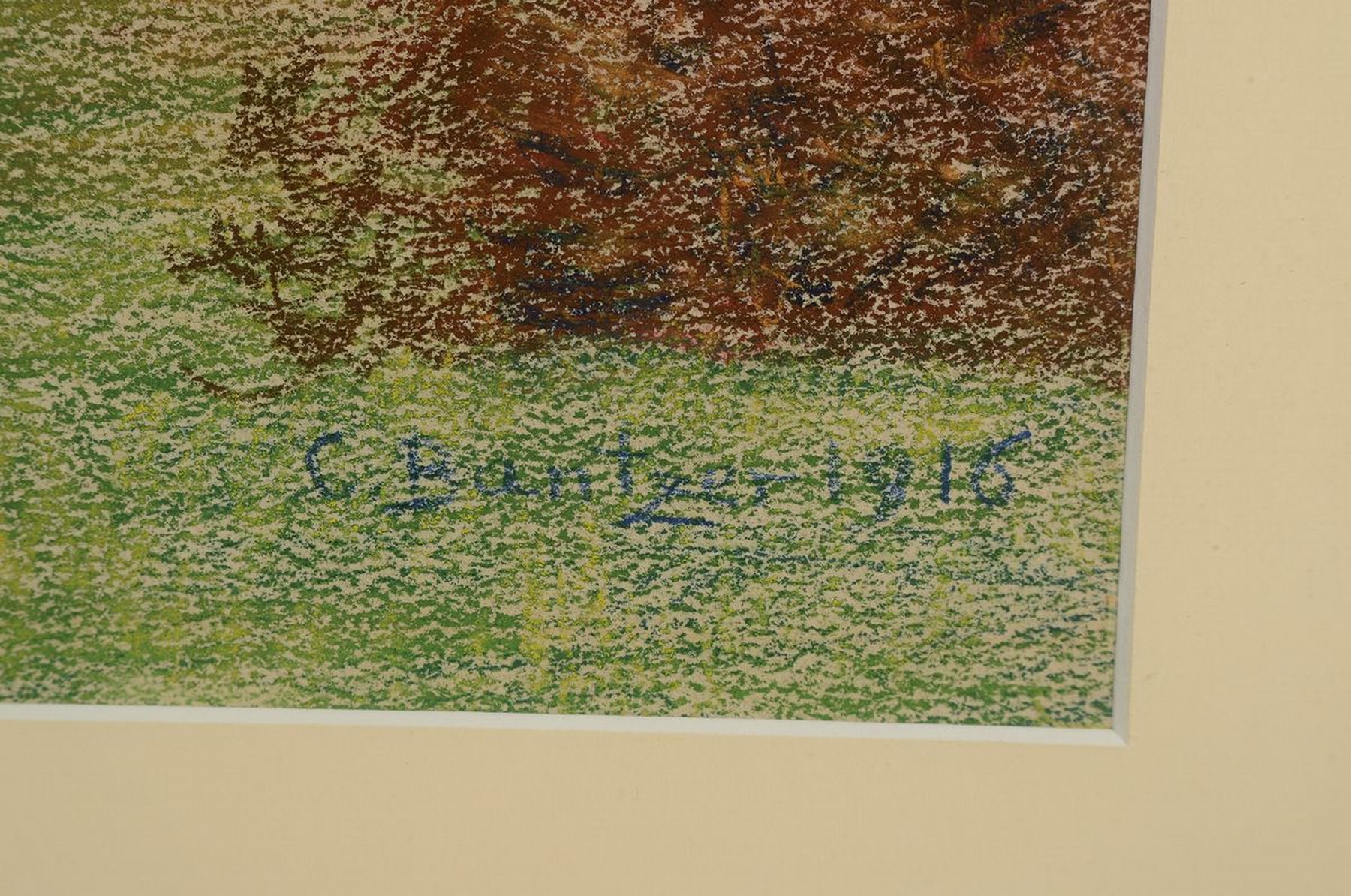 Detail a: Carl Bantzer, Ziegenhain 1857 -, 1941 Marburg, Mitglied der Willinghäuser Malerkolonie (Schwalm), hier: Pastell/Papier, Bachlandschaft, re. u. ...