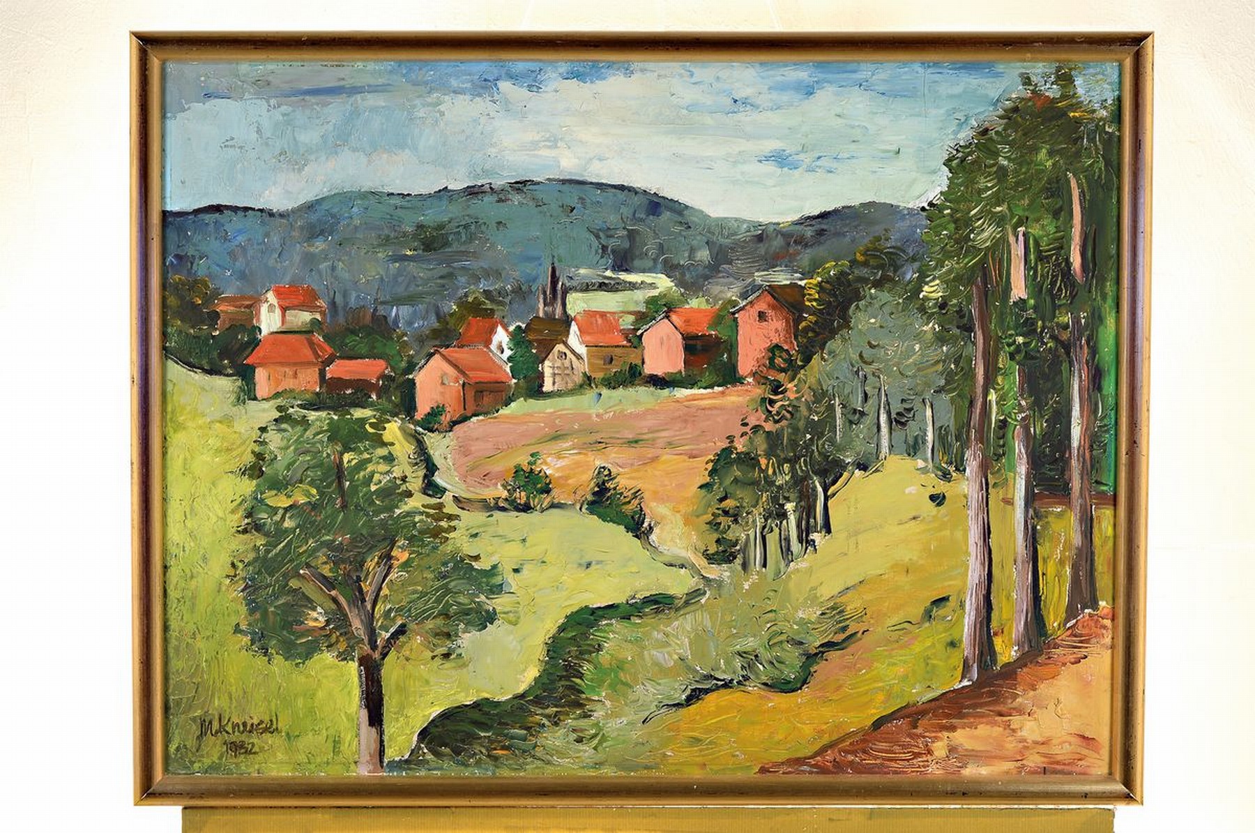 Detail k: Max Kneisel, 1900 - 1976, Mitglied der Malergruppe Kasseler Sezession, expressionistische Landschaft, "Dorf in Hessen", 1932, Öl/Holz, ...