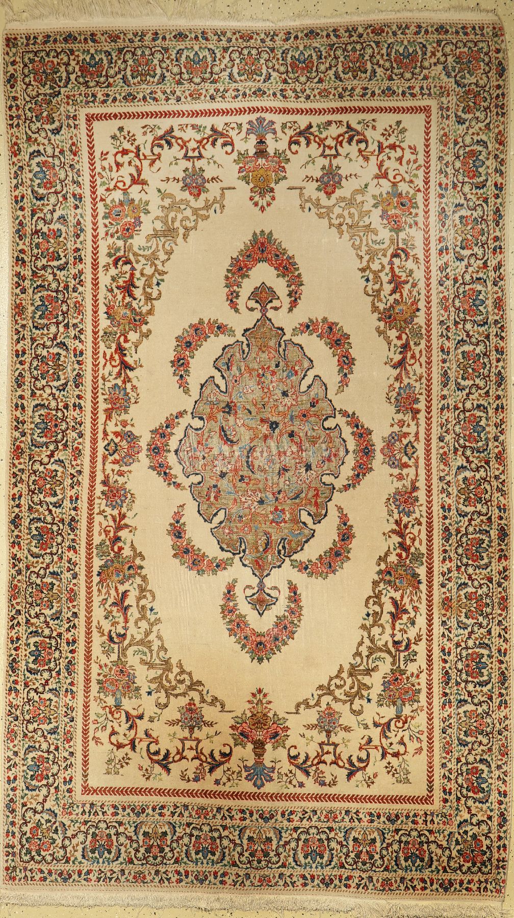 Feiner Ghom Kork mit Seide, Persien, alt, um 1950, Korkwolle mit Seide, ca. 244 x 141 cm, dekorativ, EHZ: 4