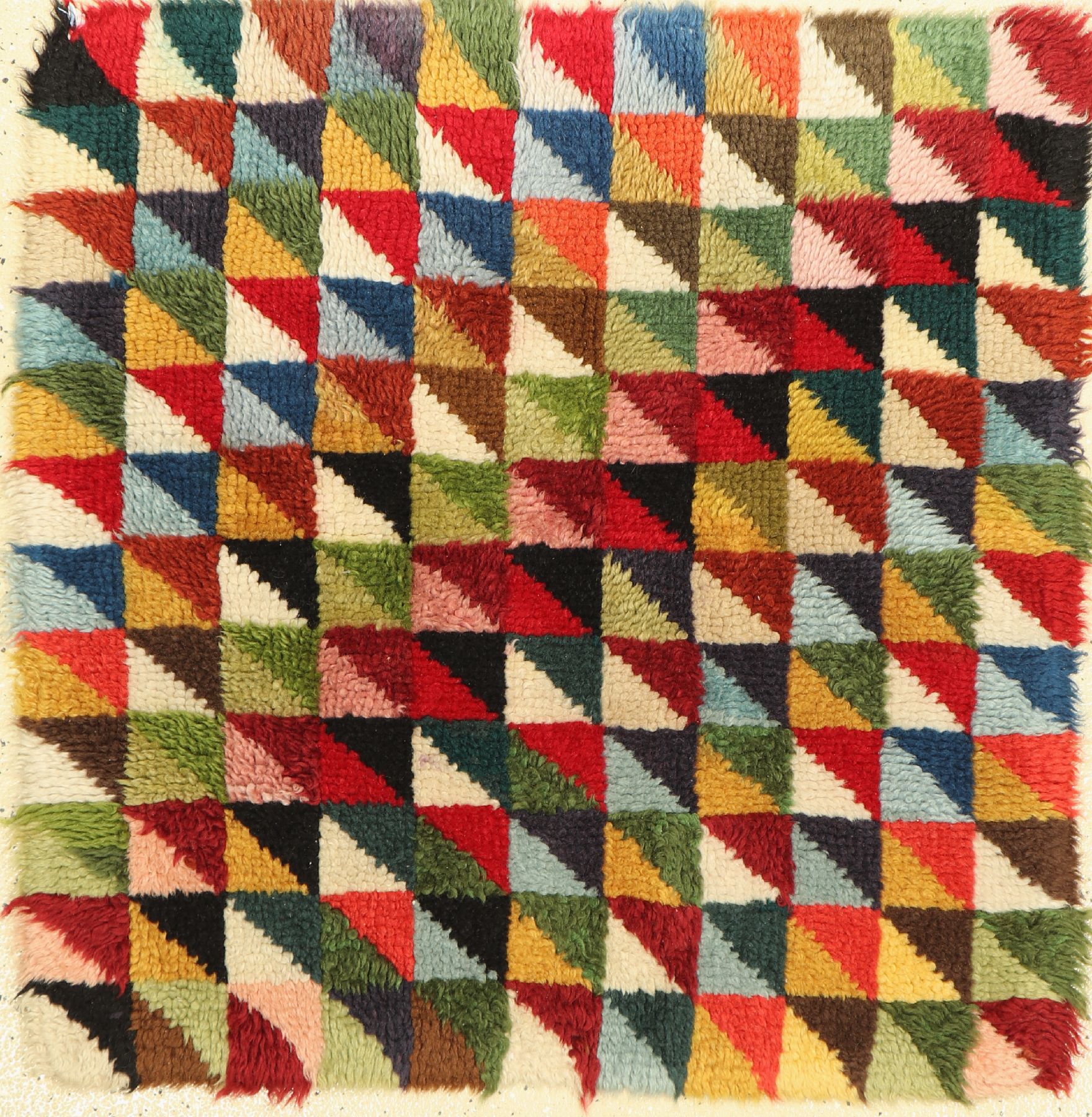 Multicolor Teppich alt, Europa, um 1940, Wolle auf Baumwolle, ca. 90 x 88 cm, dekorativ, EHZ: 2-3