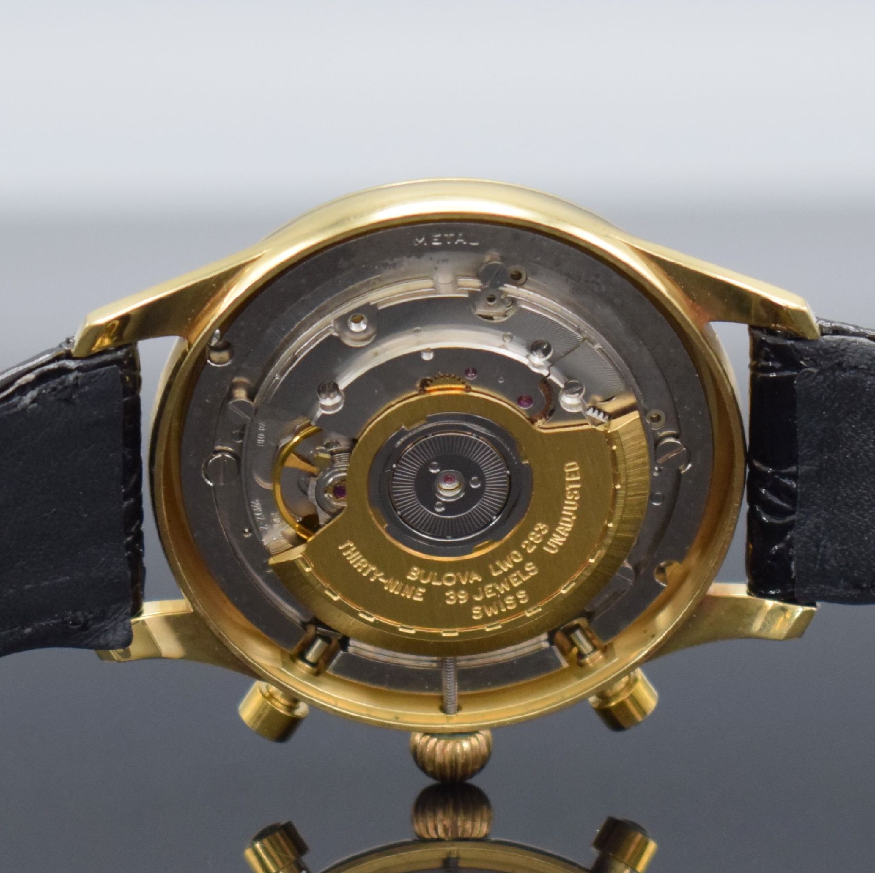 Detail f: BULOVA Herrenarmbanduhr mit Chronograph in GG 750/000, Schweiz 1990er Jahre, Automatik, 3 -teil. Gehäuse verz., Boden (zu befest.) & Glasrand ...