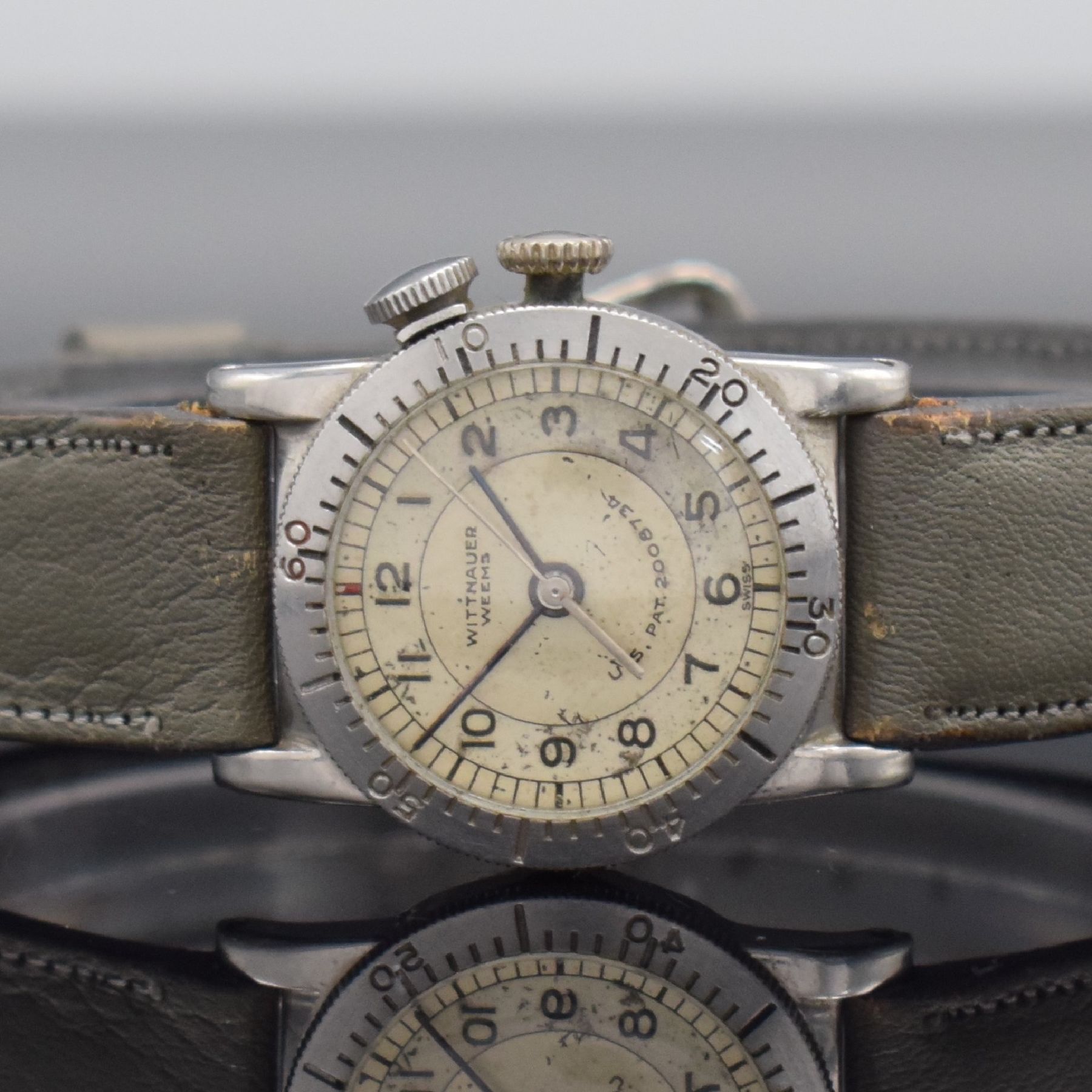 Detail a: WITTNAUER WEEMS seltene Armbanduhr, Schweiz für den US-Markt um 1935, Handaufzug, verchr. Gehäuse, Boden aufgedr., Lünette mit 60er Teilung ...