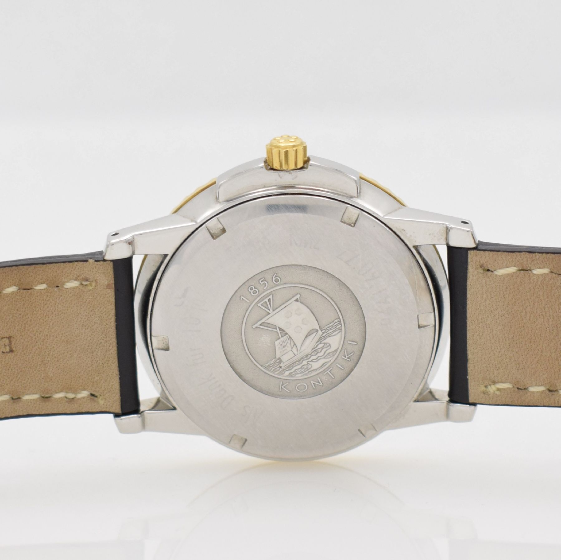 Detail e: ETERNA-MATIC Chronometer Herrenarmbanduhr, Schweiz um 1990, Automatik, Edelstahl/ Gold komb., eins. drehb. Lünette, geschr. Boden m. Widmung, ...