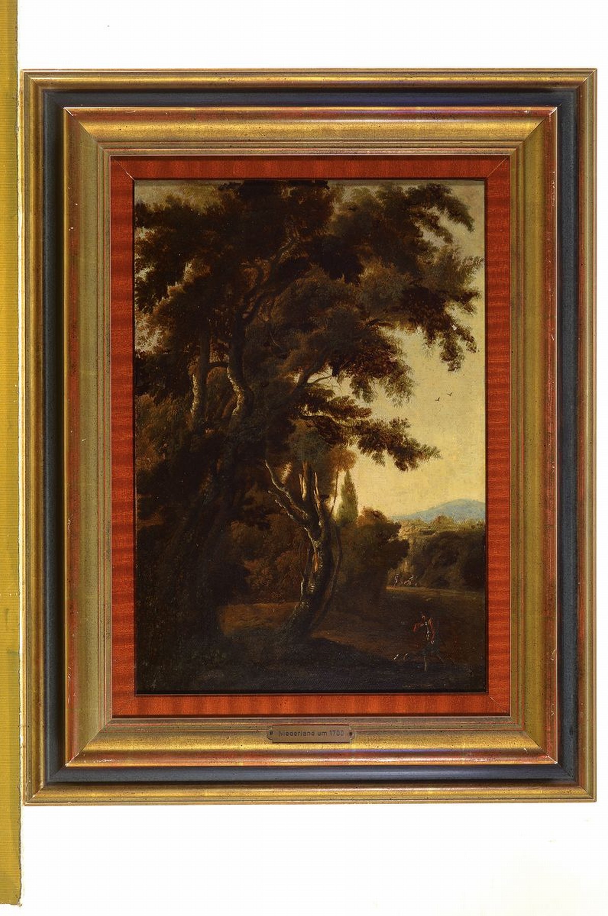 Detail k: Niederländischer Maler in der Nachfolge des Jan Hackaert, 1. Hälfte 18. Jh., Waldlandschaft mit Jäger und Hund, Öl/Lwd, rest., doubliert, ca. ...