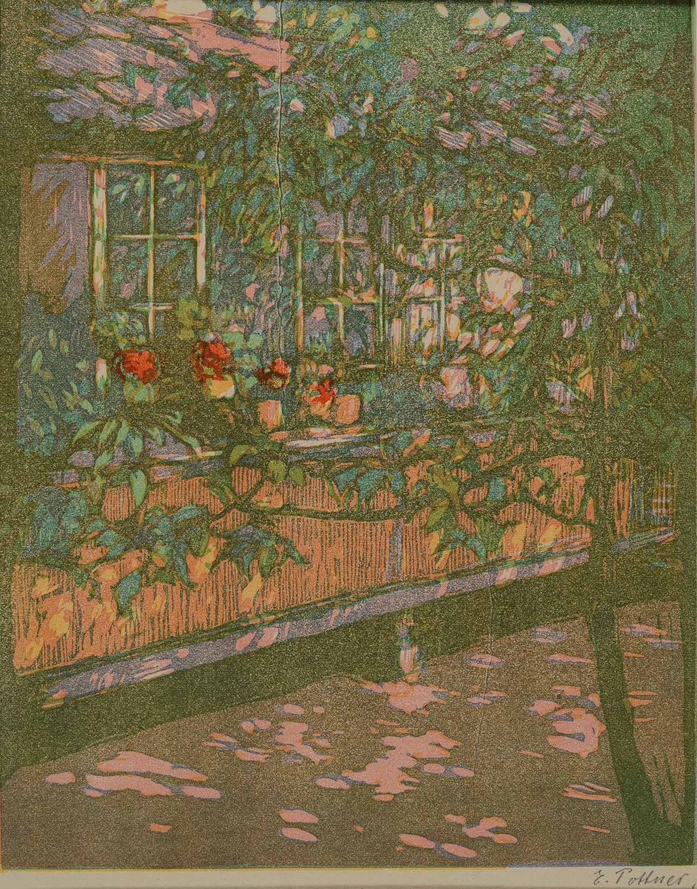 Emil Pottner, 1872-1942, 2 Farblithographien, beide handsigniert: Truthähne ca. 18x22cm und Hauswand ca. 28x21cm