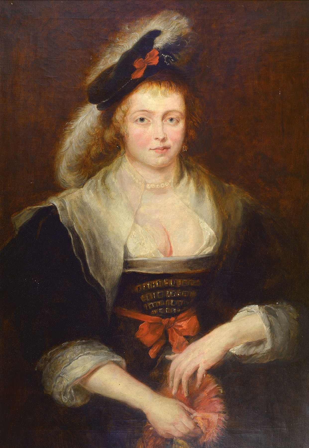 Kopist, 2. Hälfte 19. Jh., nach einem Gemälde von Peter Paul Rubens, Porträt der Helene Fourment, Öl/Lwd, unsigniert, ca. 97 x 68 cm, Rahmen: 116 ...