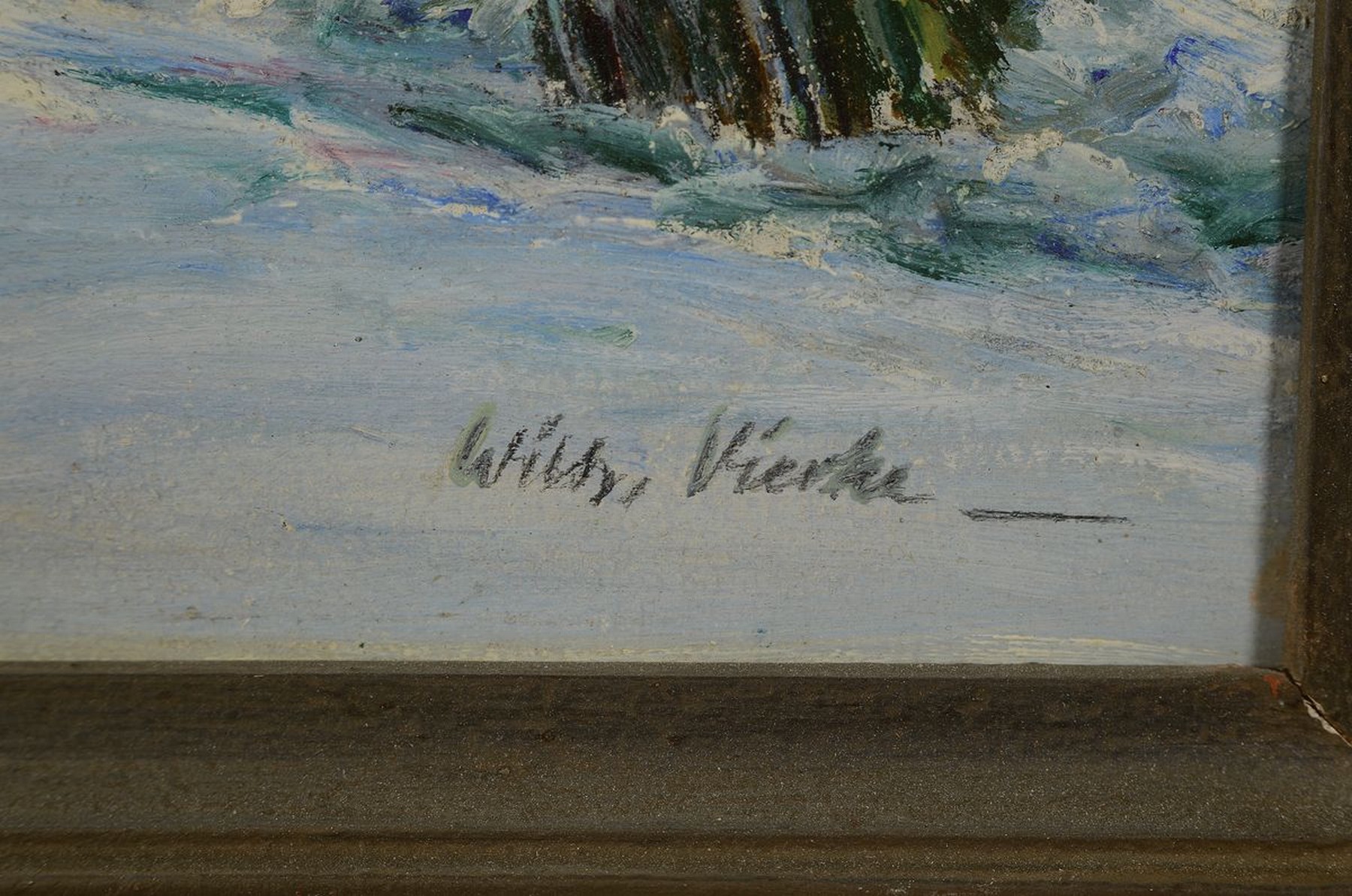 Detail a: Willi Vierke, Berliner Maler des 19./20. Jh., Winterlandschaft mit Fuhrwerk, Öl/Platte, re. unten signiert, ca. 40 x 50 cm, Rahmen: 50 x 60 cm, l. ...