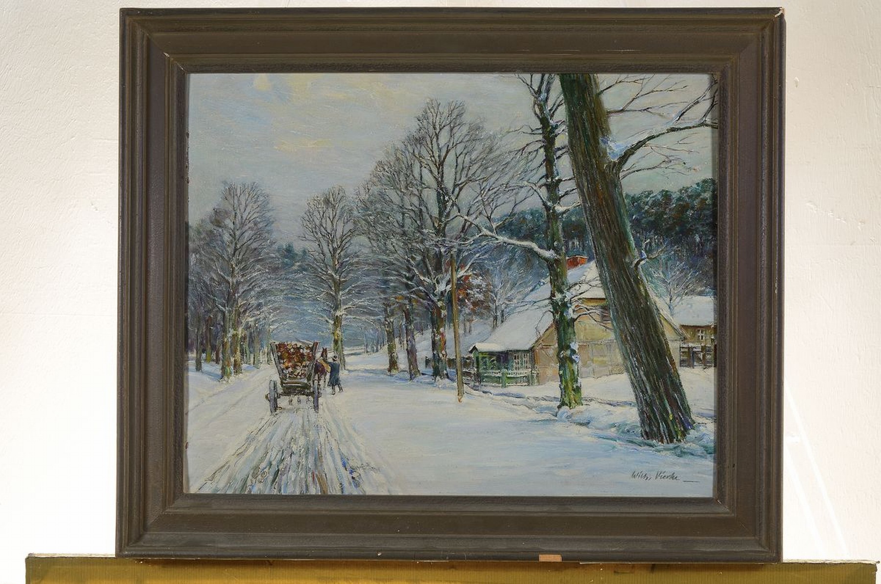 Detail k: Willi Vierke, Berliner Maler des 19./20. Jh., Winterlandschaft mit Fuhrwerk, Öl/Platte, re. unten signiert, ca. 40 x 50 cm, Rahmen: 50 x 60 cm, l. ...