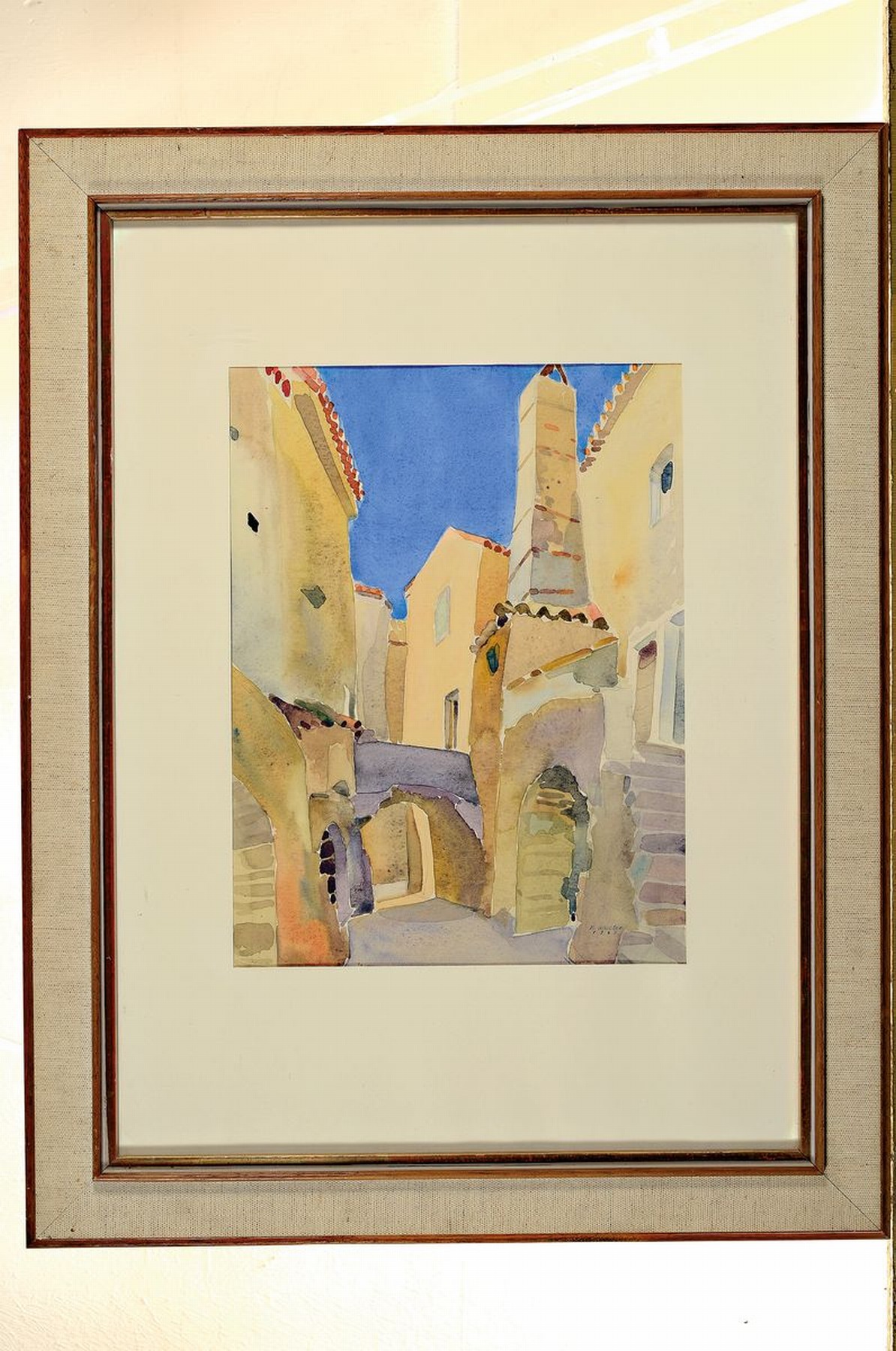 Detail k: Martha Walter, 1875 - 1976, Aquarell, wohl italienische Straßenansicht, auf Papier, signiert 1963, ca. 29 x 22 cm, unter Glas, Rahmen