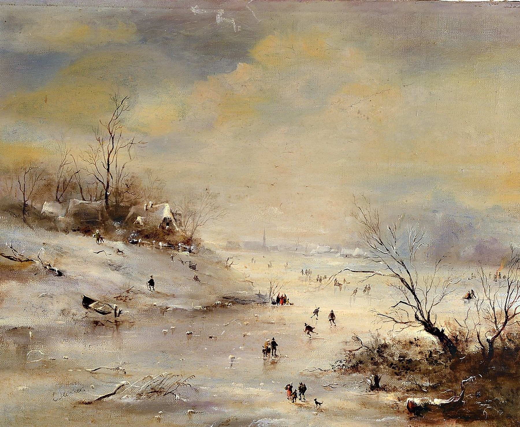 Niederländischer Künstler, um 1860/70, unleserlich signiert E. .leiner, Öl/Lwd, li. unten signiert, ca. 48x60 cm, Prunkrahmen, ca. 72 x 83 cm, l. ...