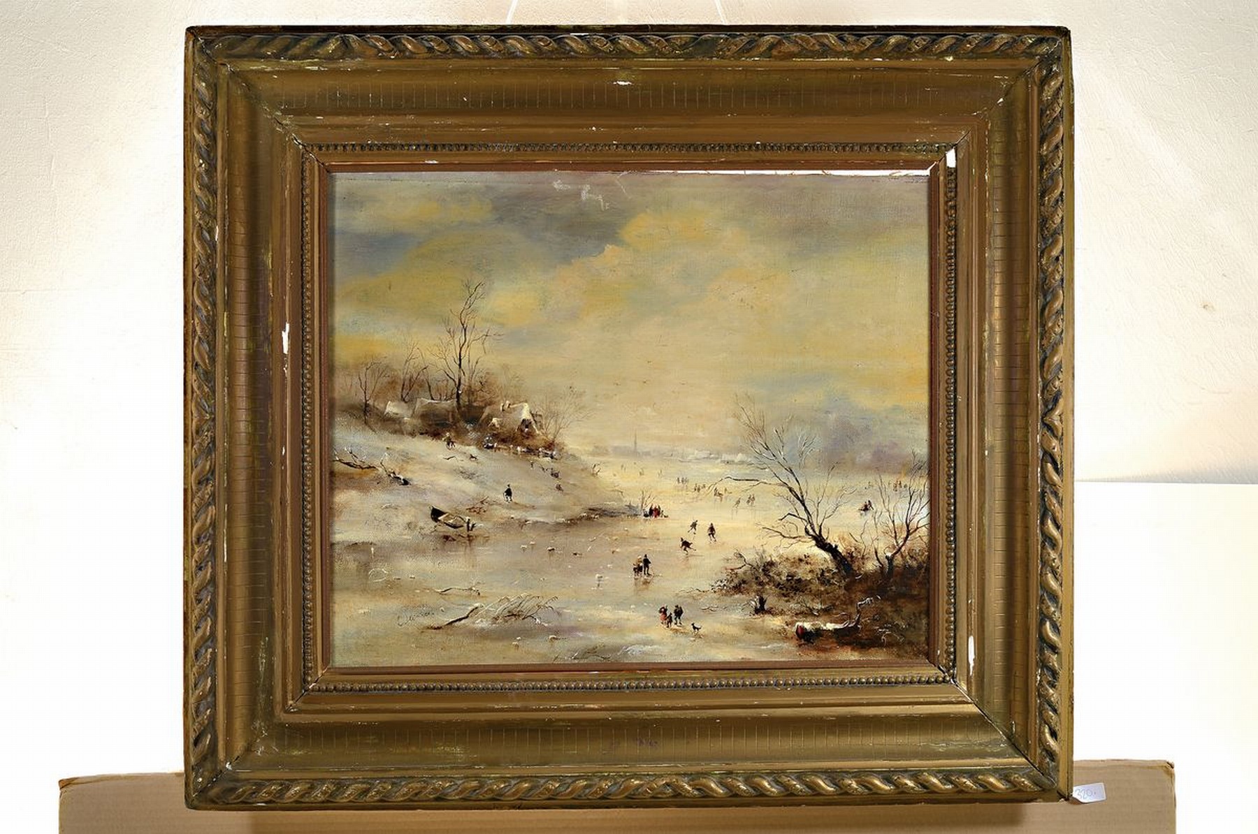Detail k: Niederländischer Künstler, um 1860/70, unleserlich signiert E. .leiner, Öl/Lwd, li. unten signiert, ca. 48x60 cm, Prunkrahmen, ca. 72 x 83 cm, l. ...