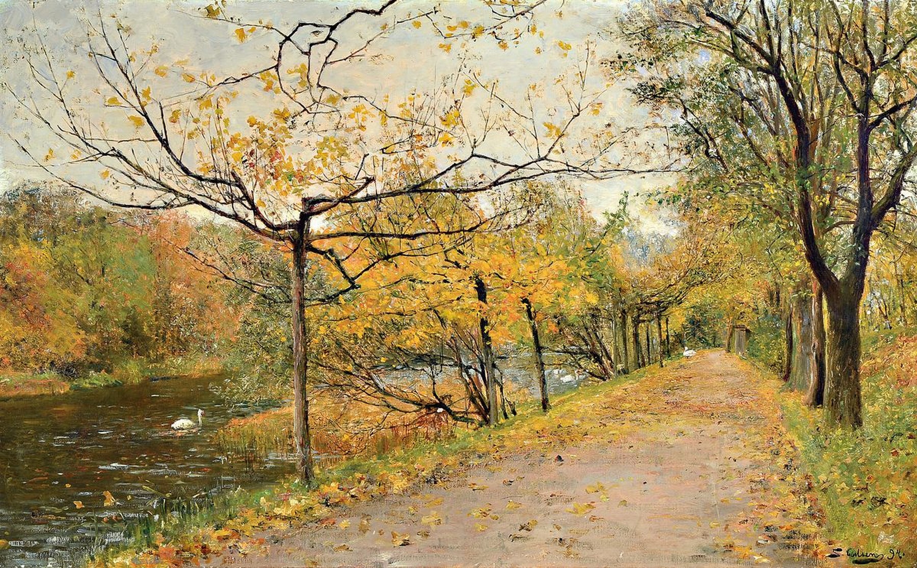 C. Schlichting-Carlsen, 1852 Flensburg-1903 Hellebaek, dänischer Maler, Parklandschaft mit Schwänen, Öl/Lwd, re. unten signiert und dat. 94, ca. ...