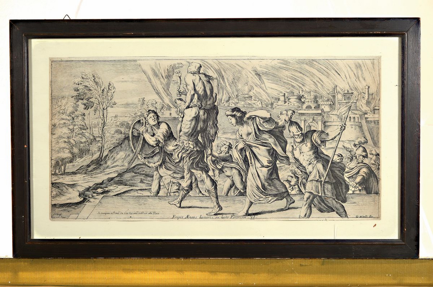 Detail k: Guiseppe Maria Mitelli, 1634 - 1718, Kupferstich, "Eripit Aenas humeris ex hoste Parentem VI.", sign. GM Mitelli fec., ca. 25 x50 cm, ...