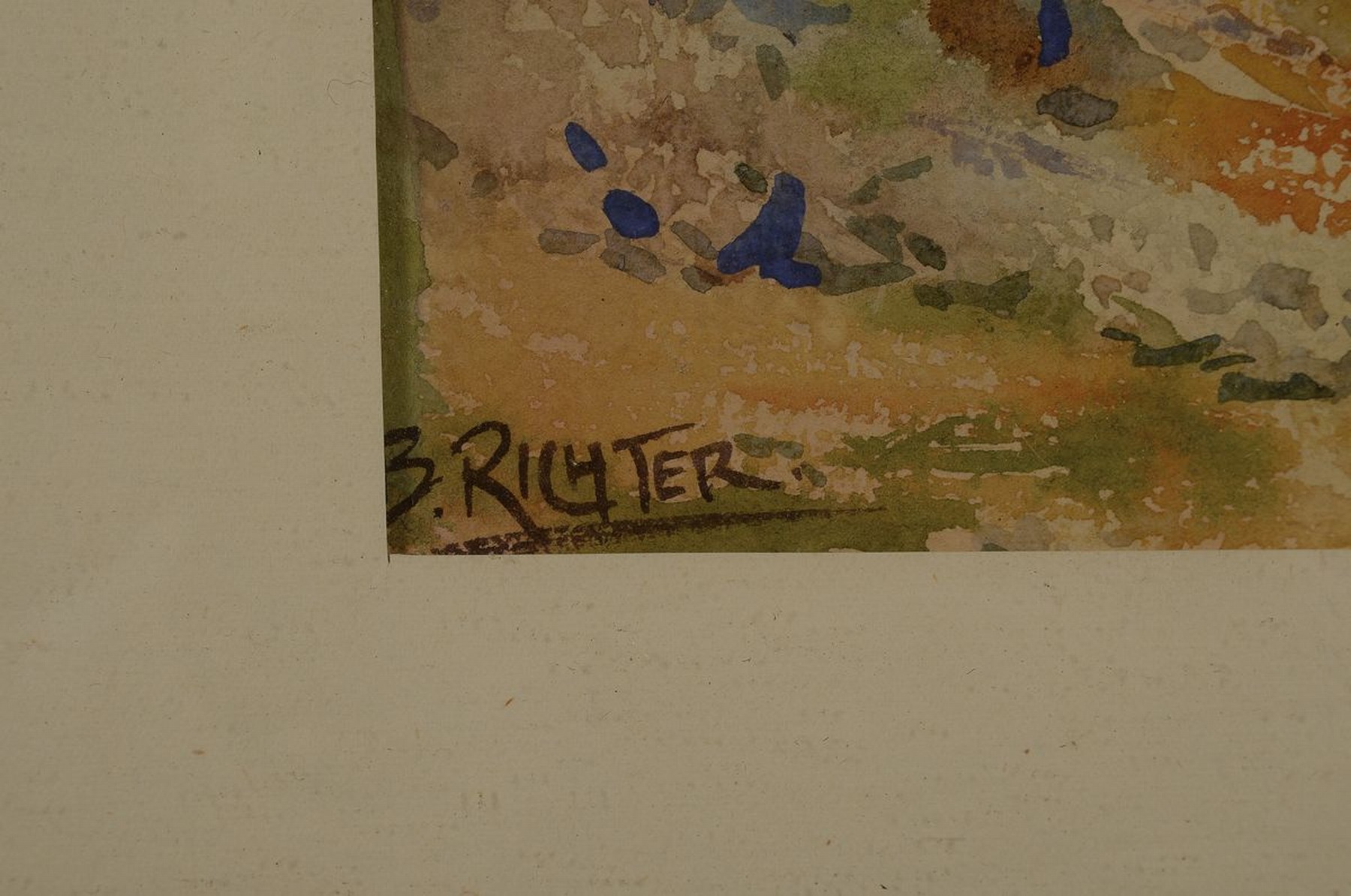 Detail a: Bruno Richter, 1872 Halle, Gebirgslandschaft, Aquarell, li. unten signiert, unter Glas, PP, ca. 29 x 46 cm/46.5 x 63cm, Glas, an der Ecke gesprungen