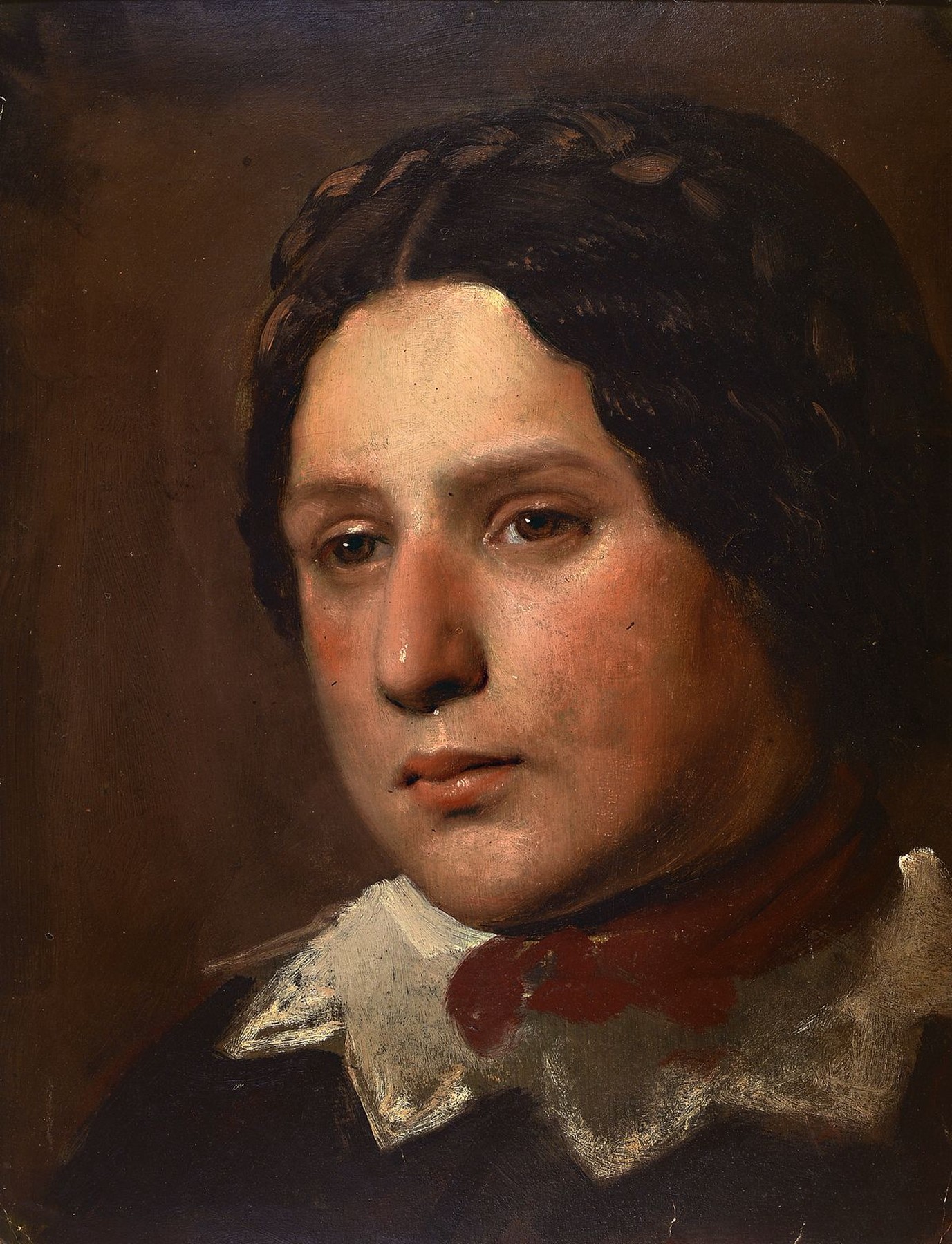 Süddeutscher Maler, um 1900, Porträt einer jungen Frau, gekonnte Stofflichkeit, ca. 40 x 31 cm, Rahmen