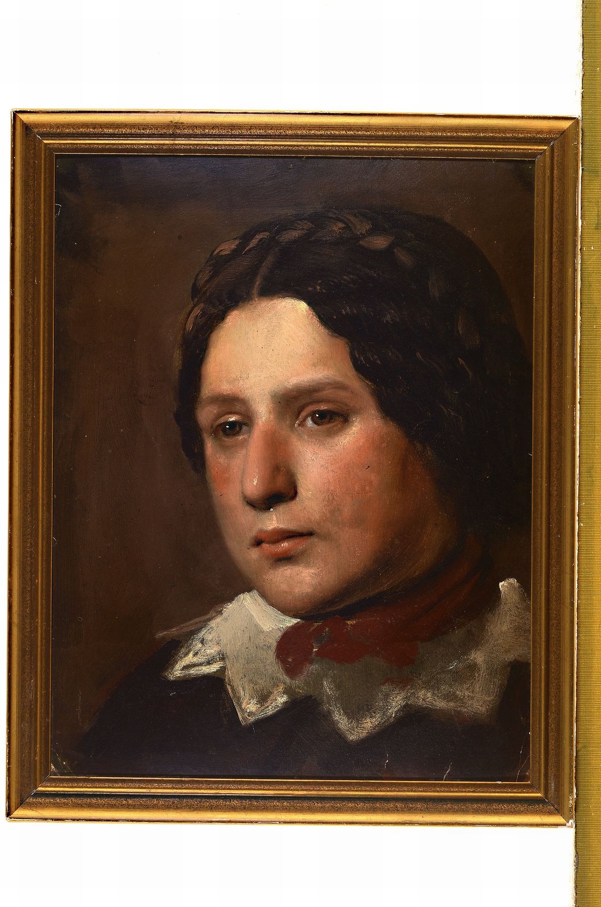Detail k: Süddeutscher Maler, um 1900, Porträt einer jungen Frau, gekonnte Stofflichkeit, ca. 40 x 31 cm, Rahmen