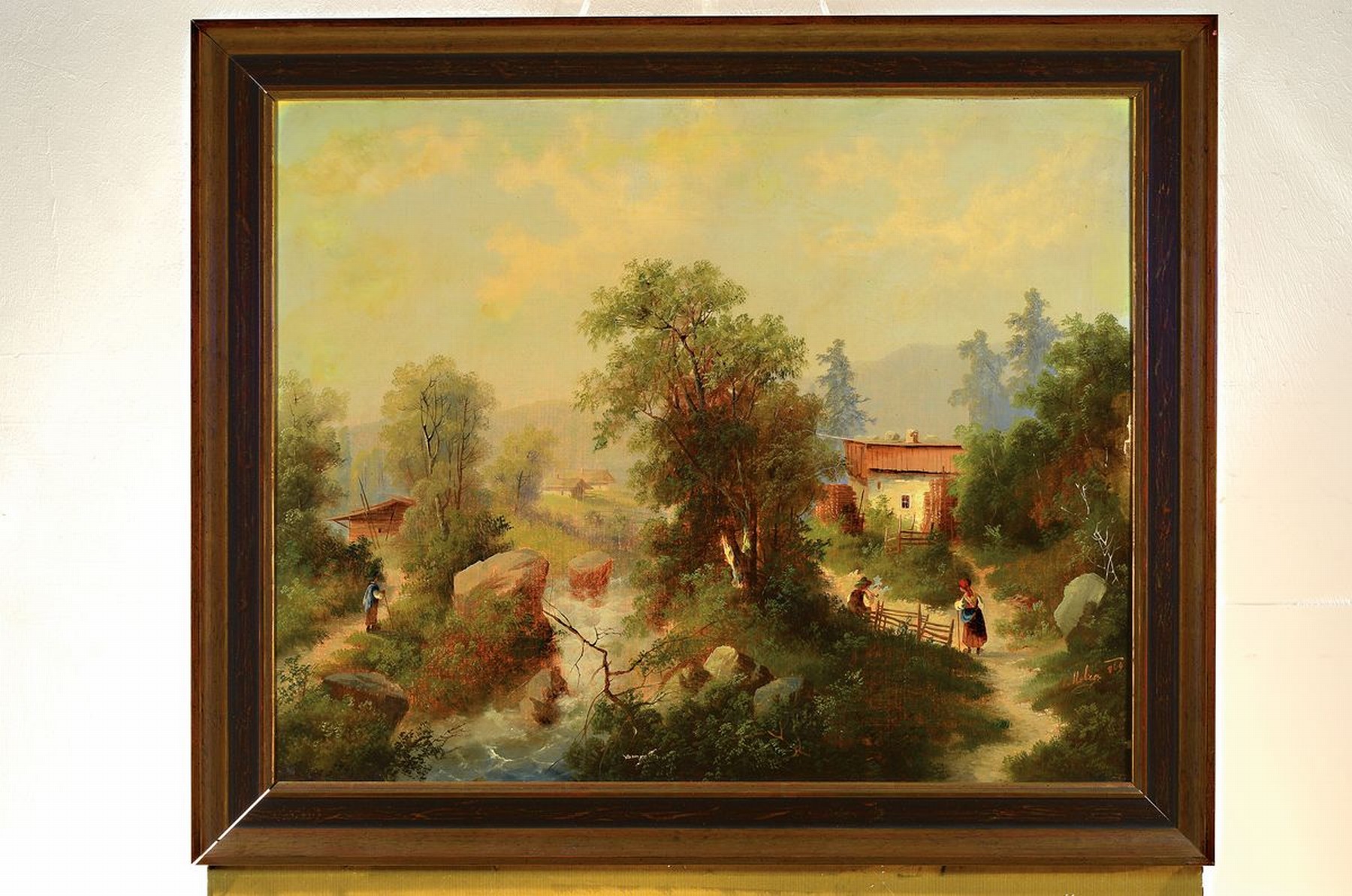Detail k: G. Melzer, Spätromantischer Maler, 2. Hälfte 19. Jh., romantische Alpenlandschaft signiert, ca.55 x 68 cm, Rahmen verso unleserlich auf Klebezettel ...