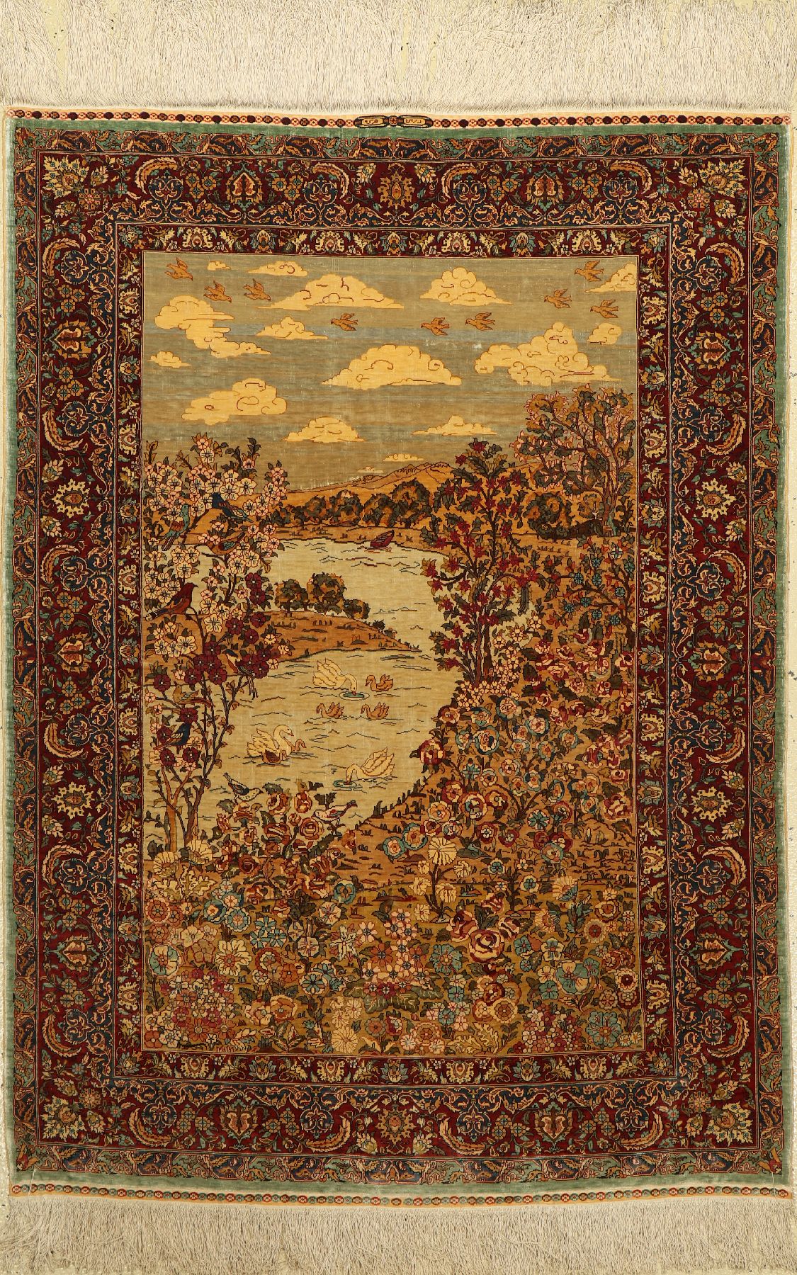Hereke Seide fein Signiert, Türkei, ca. 50 Jahre, reine Naturseide, ca. 142 x 103 cm, ca.1,0 Mio. Kn/qm, EHZ: 2-3