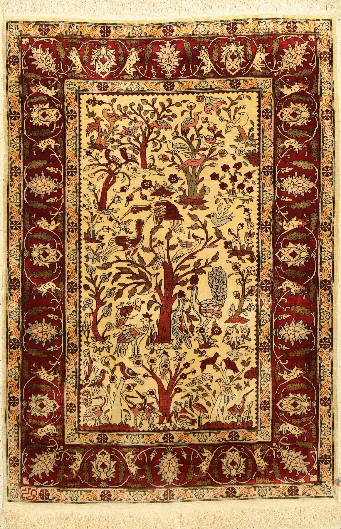 Hereke Seide fein Signiert, Türkei, ca. 50 Jahre, reine Naturseide, ca. 112 x 75 cm, ca. 1,0 Mio. Kn/qm, EHZ: 2