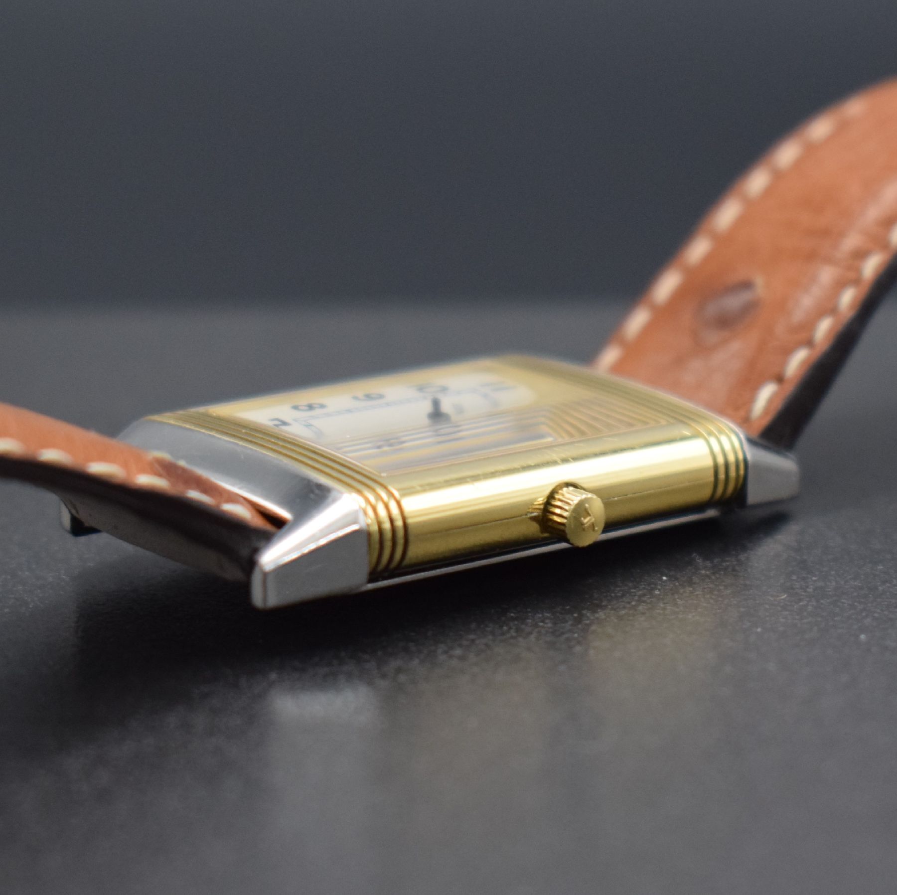 Detail g: Jaeger-LeCoultre Armbanduhr Reverso, Schweiz um 2000, Handaufzug, Ref. 250.5.86, um 180 Grad drehbares Wendegeh. in Edelstahl/Gold komb. m. neutr. ...